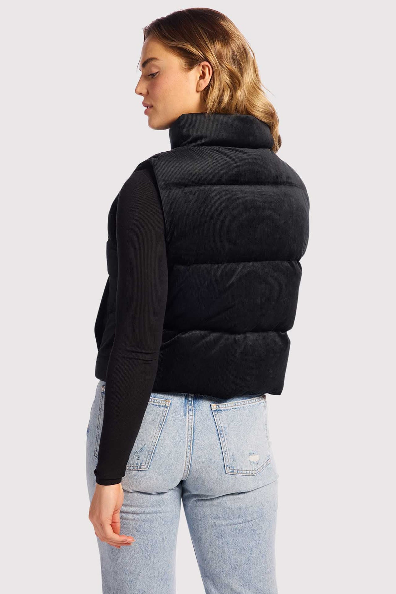 Ribbed Velour Puffer Vest