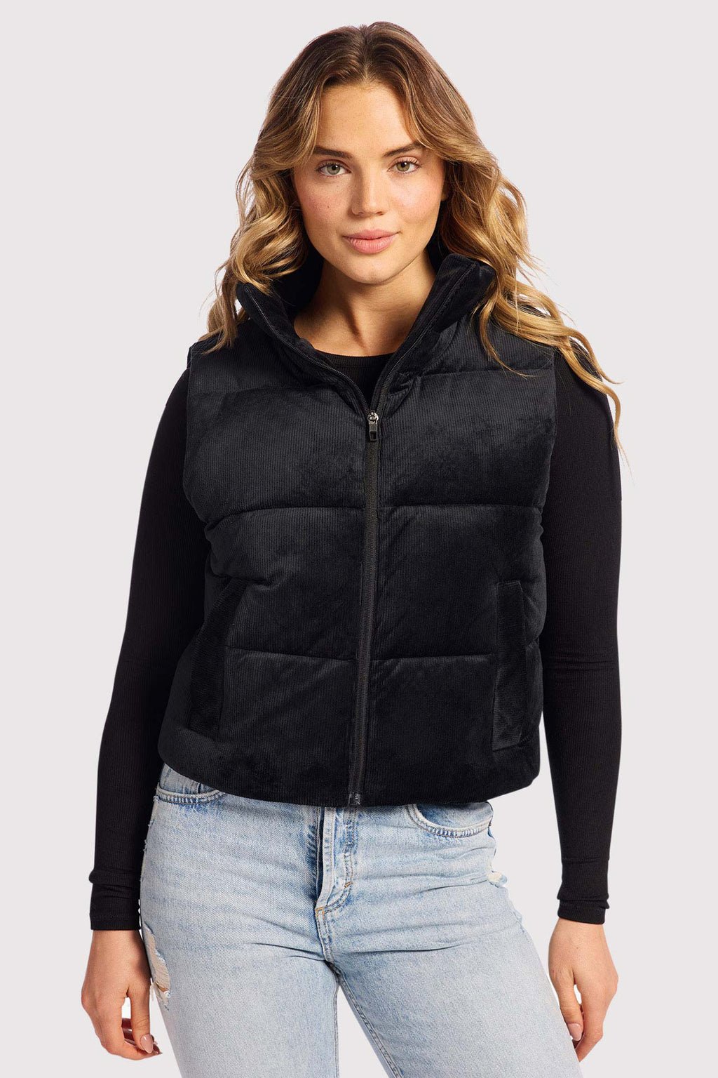 Ribbed Velour Puffer Vest