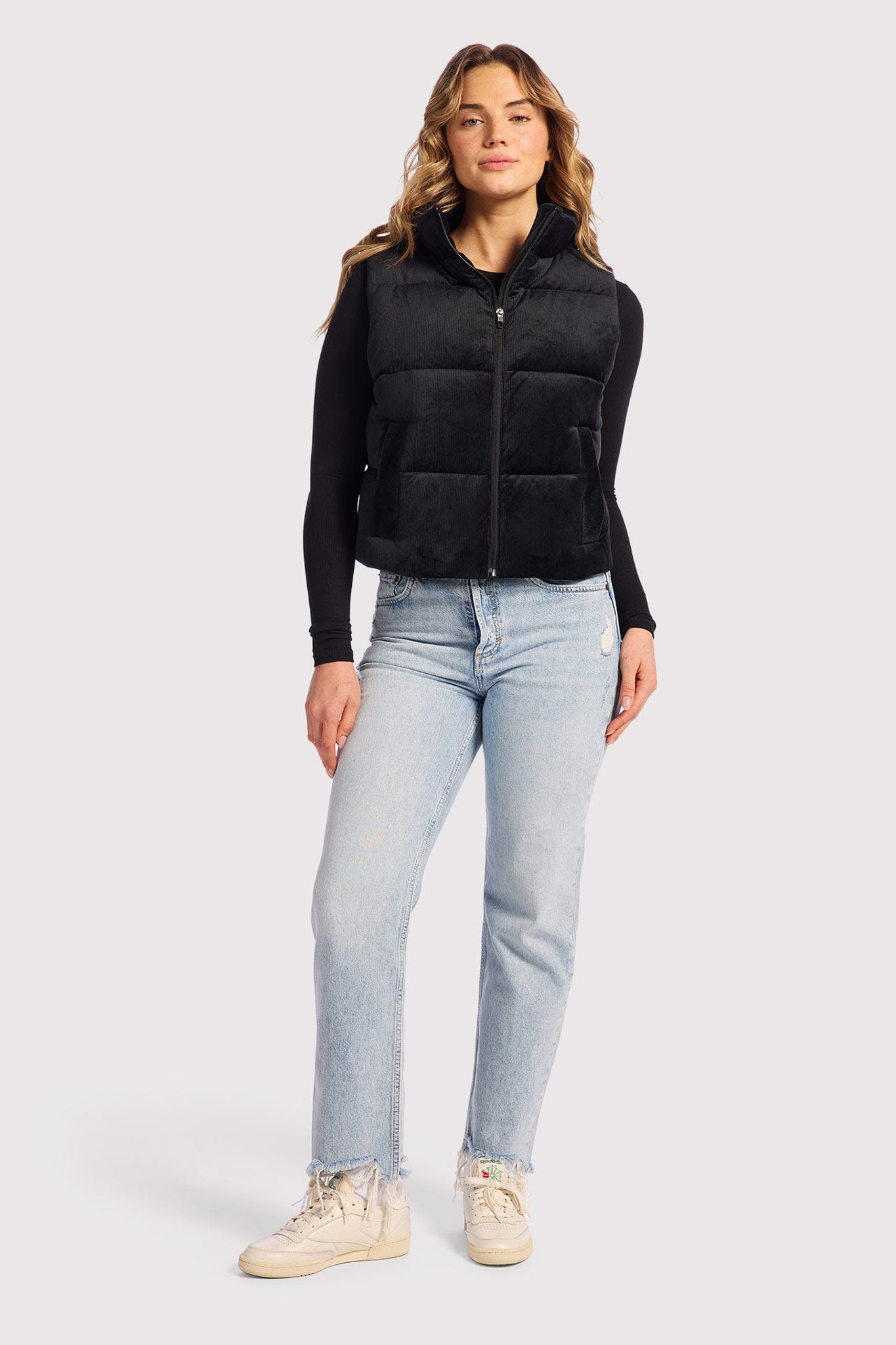 Ribbed Velour Puffer Vest