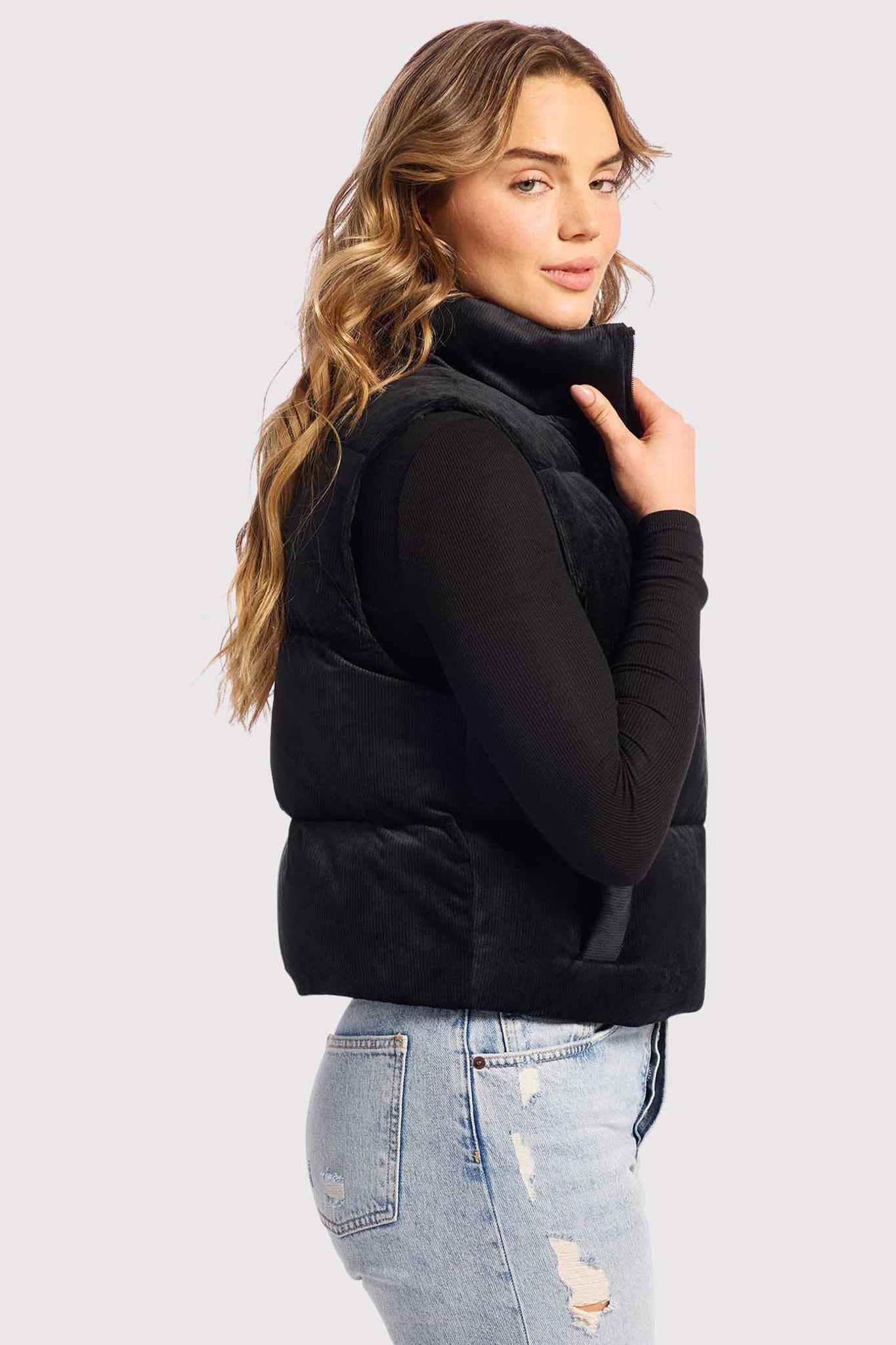 Ribbed Velour Puffer Vest