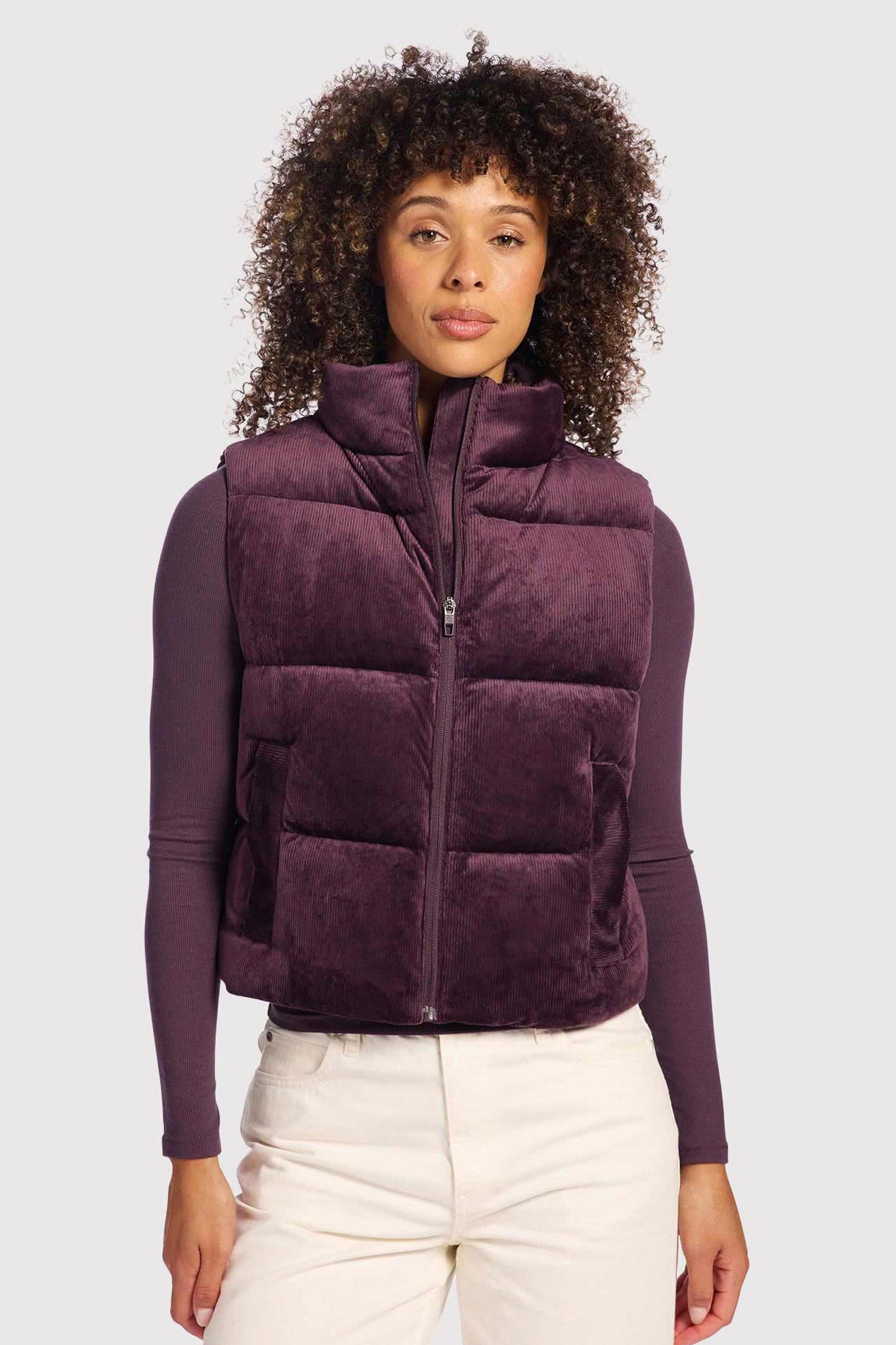 Ribbed Velour Puffer Vest