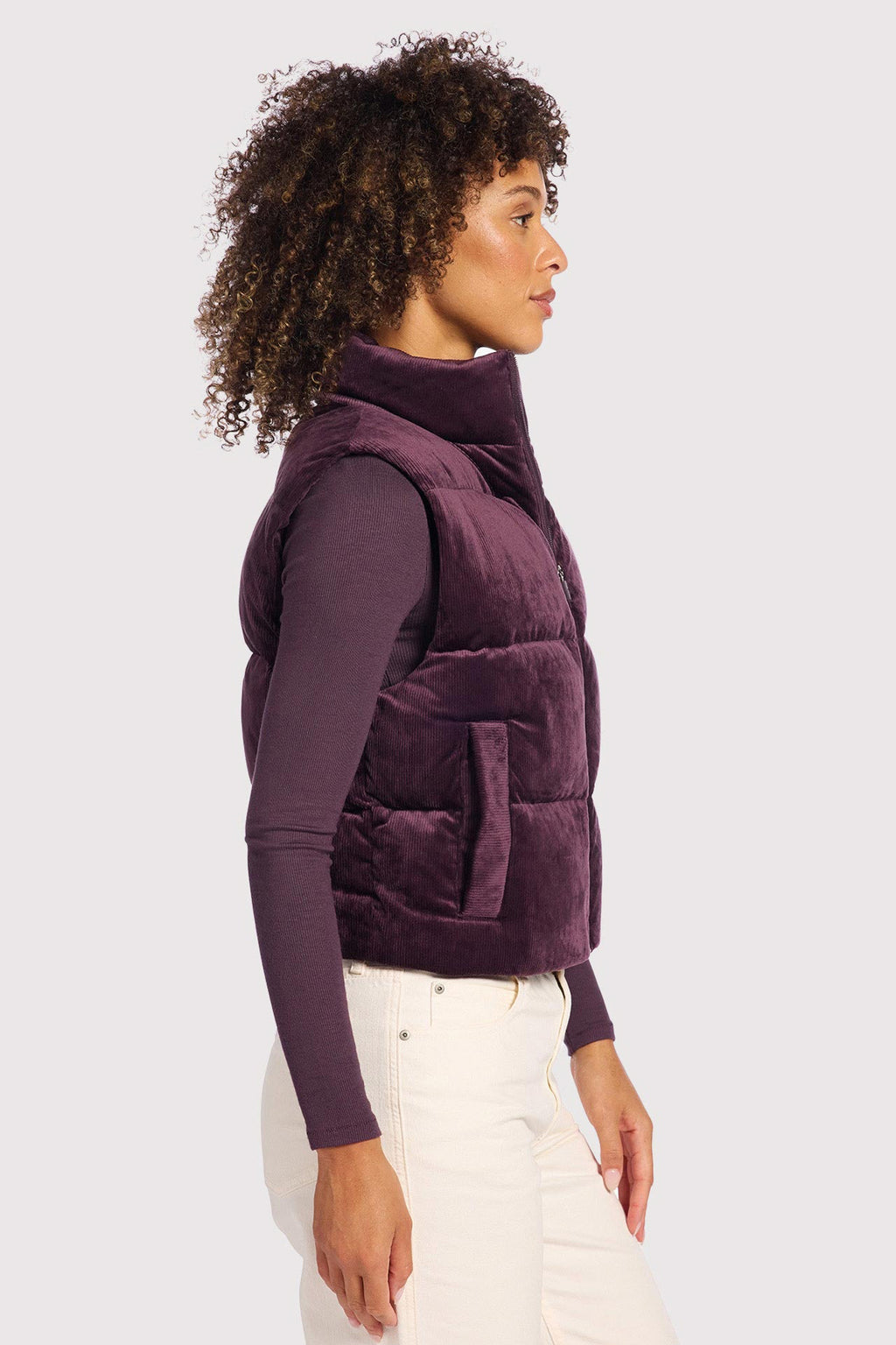 Ribbed Velour Puffer Vest