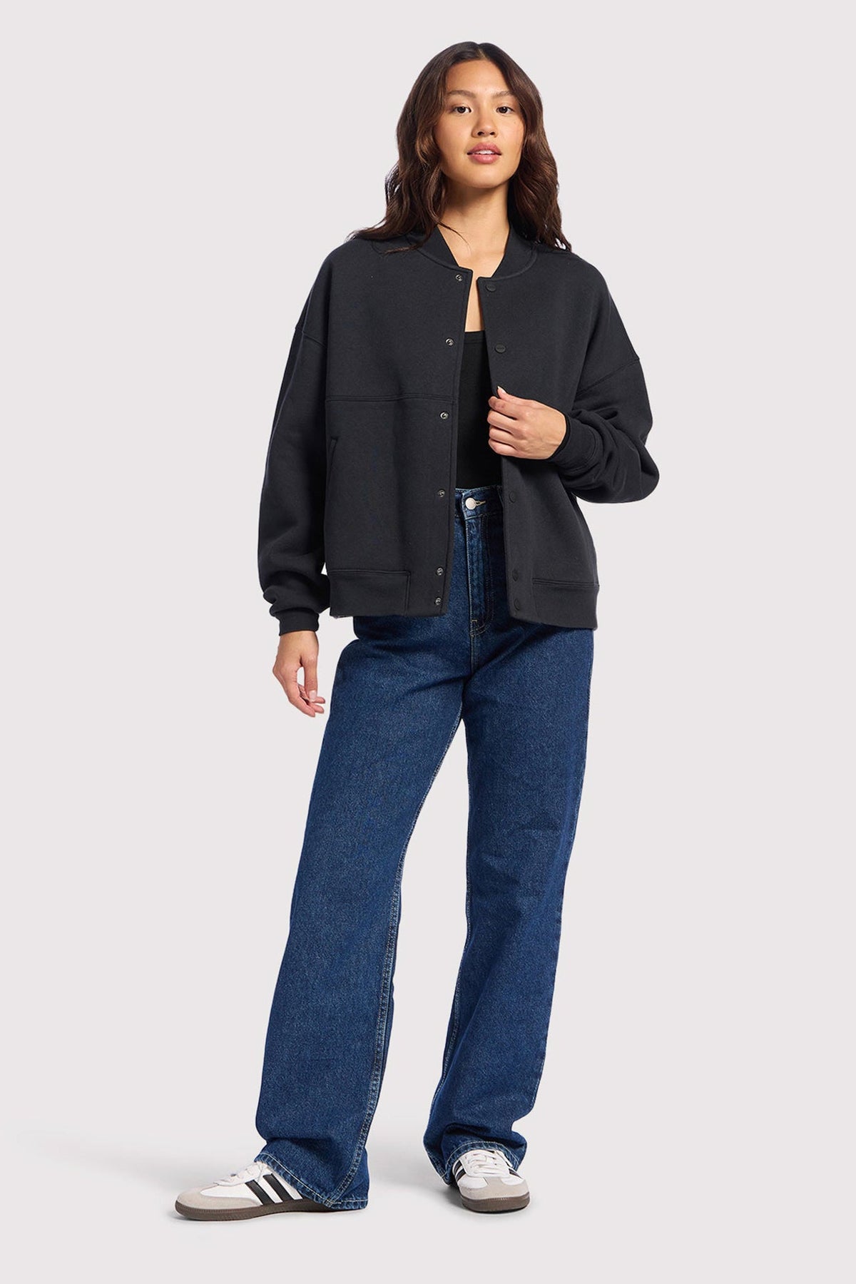 Color:Black | nuuds alumni jacket – women’s button jacket cozy fleece jacket