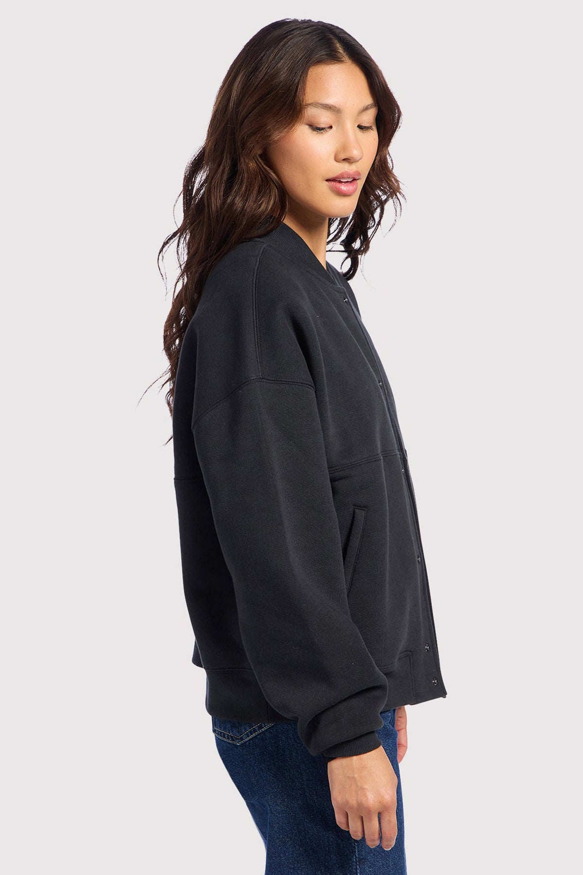 Color:Black | nuuds alumni jacket – women’s button jacket cozy fleece jacket