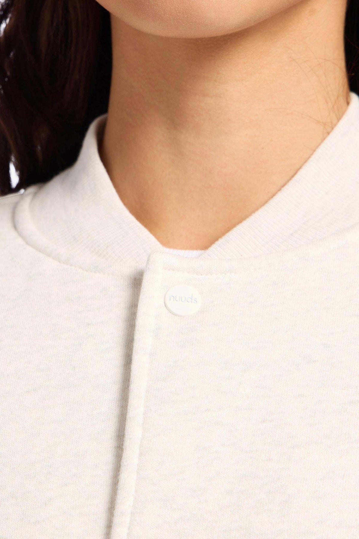 Color:Light Heather Grey | nuuds alumni jacket – women’s button jacket cozy fleece jacket