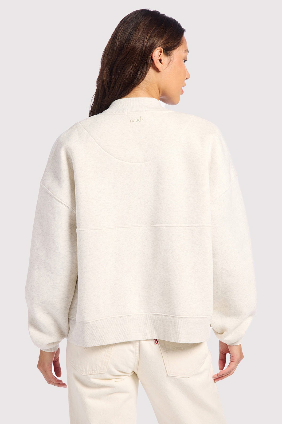 Color:Light Heather Grey | nuuds alumni jacket – women’s button jacket cozy fleece jacket