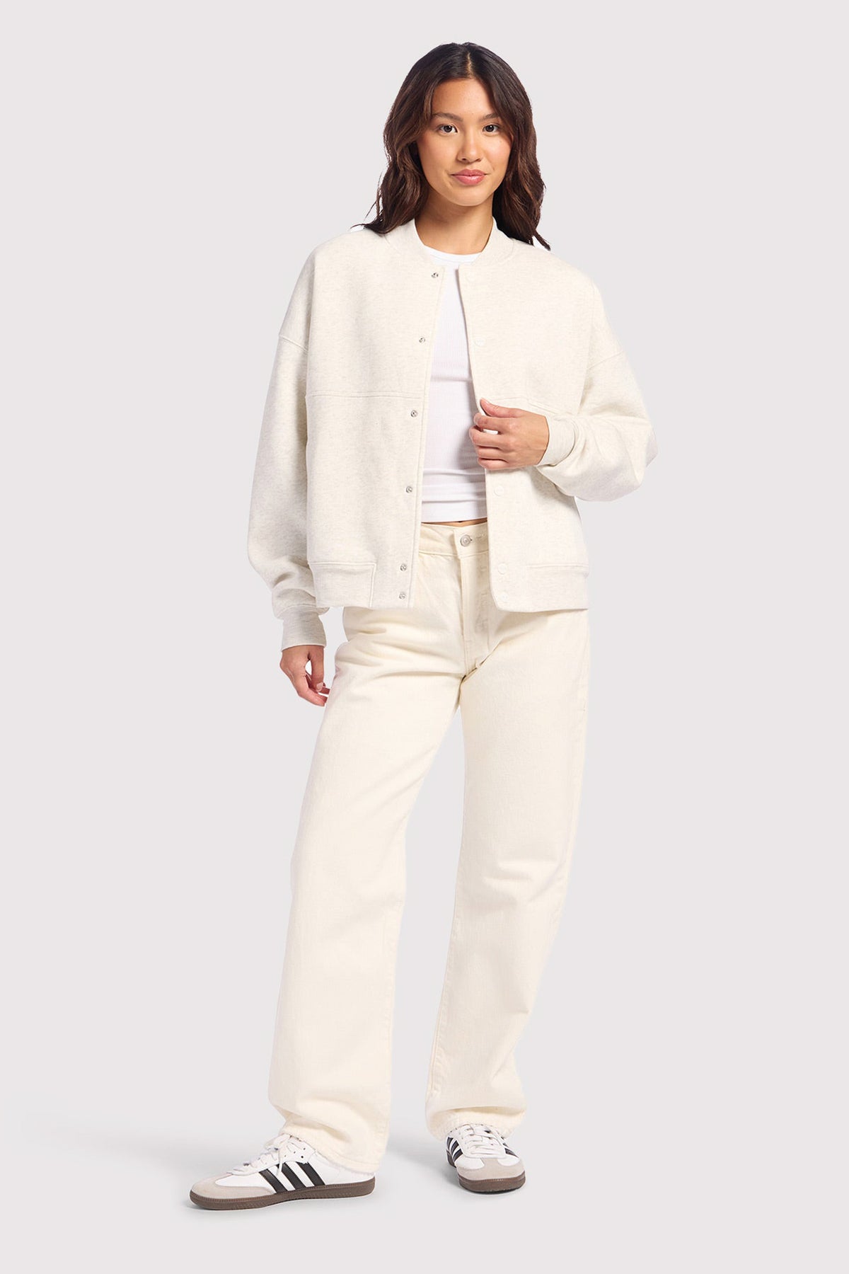 Color:Light Heather Grey | nuuds alumni jacket – women’s button jacket cozy fleece jacket