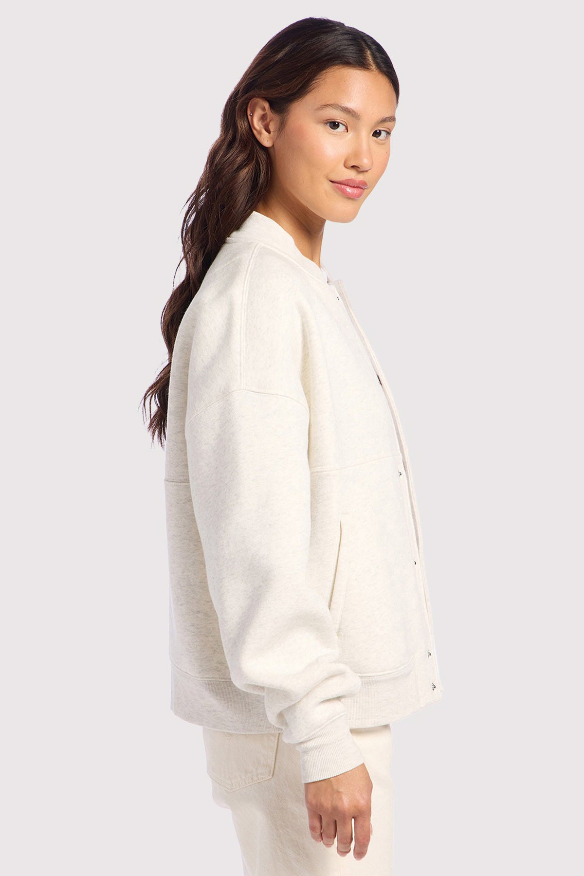 Color:Light Heather Grey | nuuds alumni jacket – women’s button jacket cozy fleece jacket