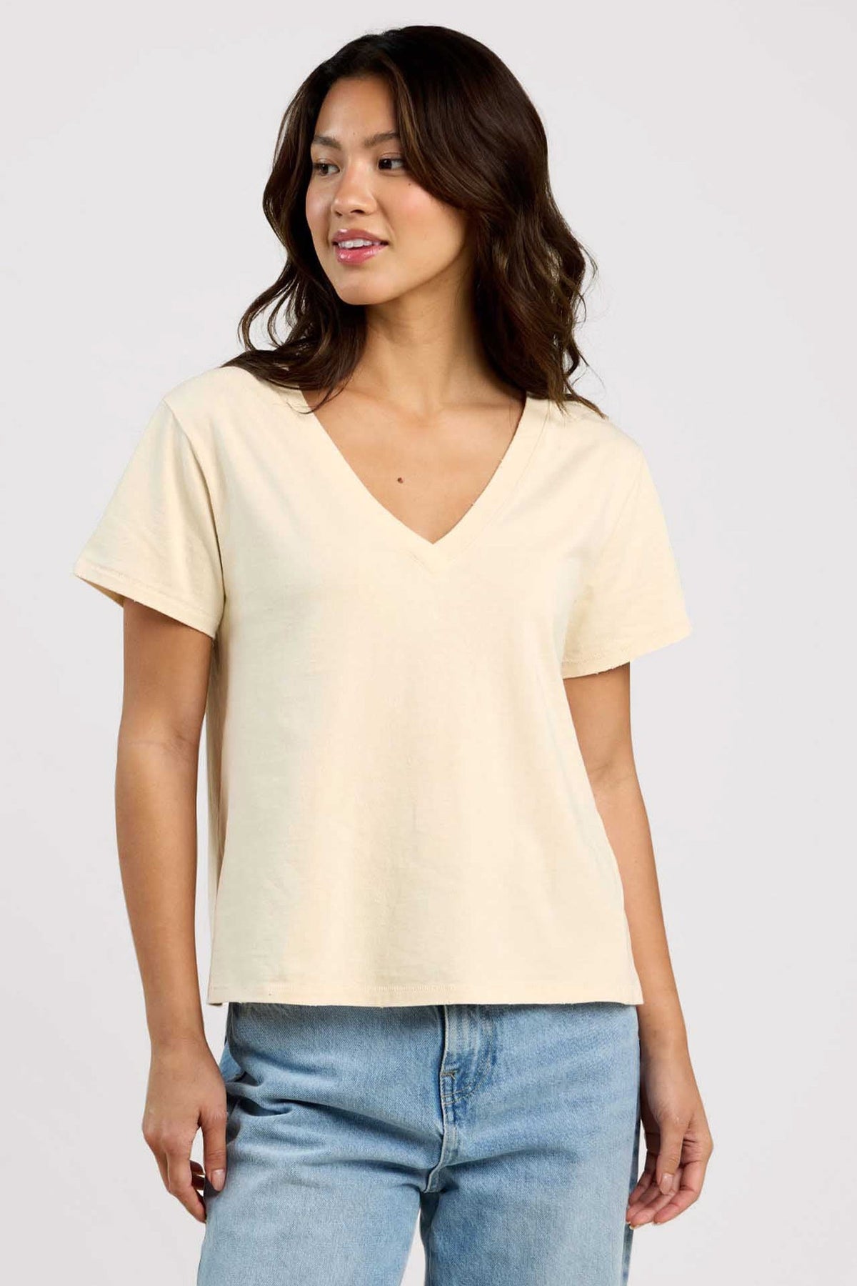 Color:Bone | nuuds v-neck everyday t-shirt – v-neck t-shirts womens cotton tee shirts basic tees tops for women