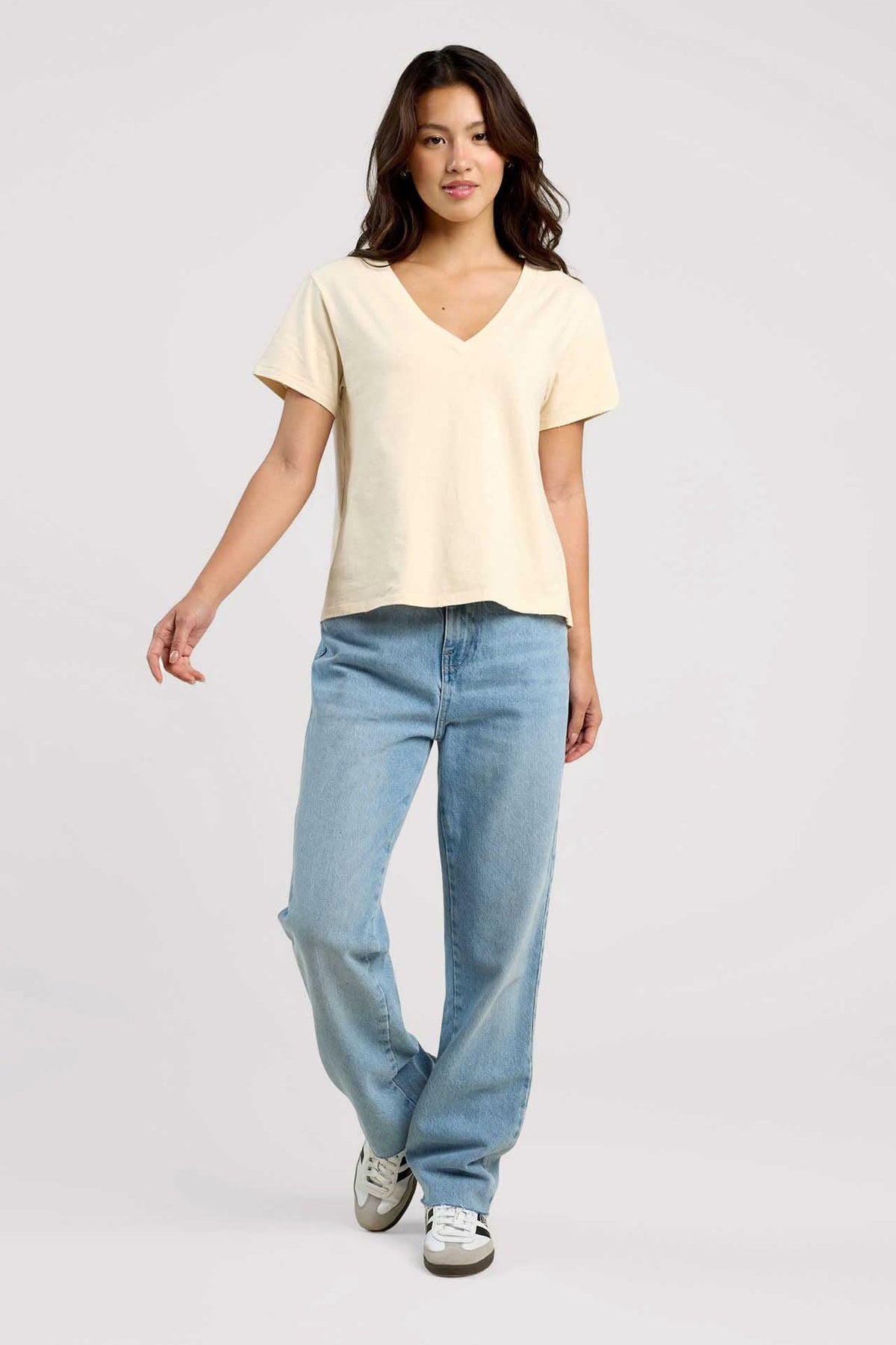 Color:Bone | nuuds v-neck everyday t-shirt – v-neck t-shirts womens cotton tee shirts basic tees tops for women