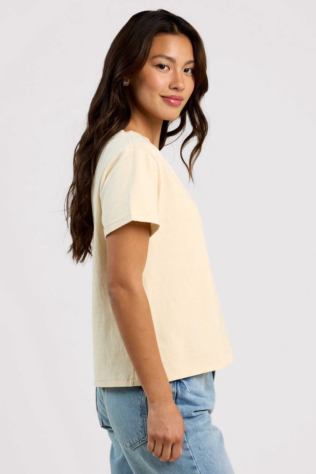 Color:Bone | nuuds v-neck everyday t-shirt – v-neck t-shirts womens cotton tee shirts basic tees tops for women