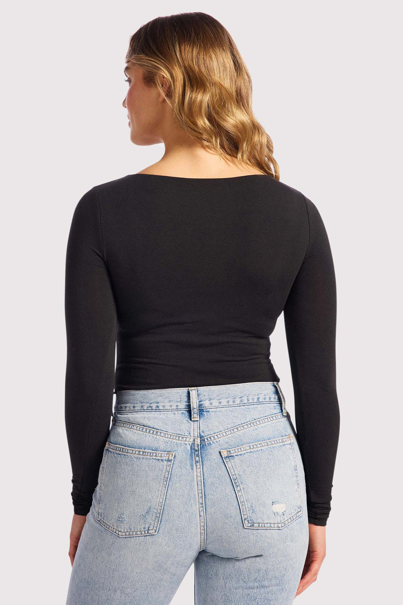 Cotton Stretch Long Sleeve Square Neck Bodysuit