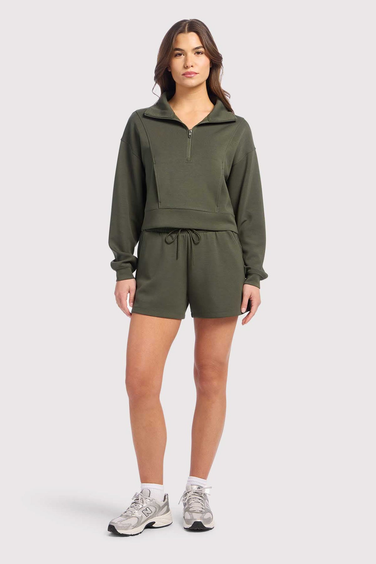 Color:Darkest Olive | nuuds soft motion quarter zip – women’s quarter zip sweatshirt relaxed fit pullover