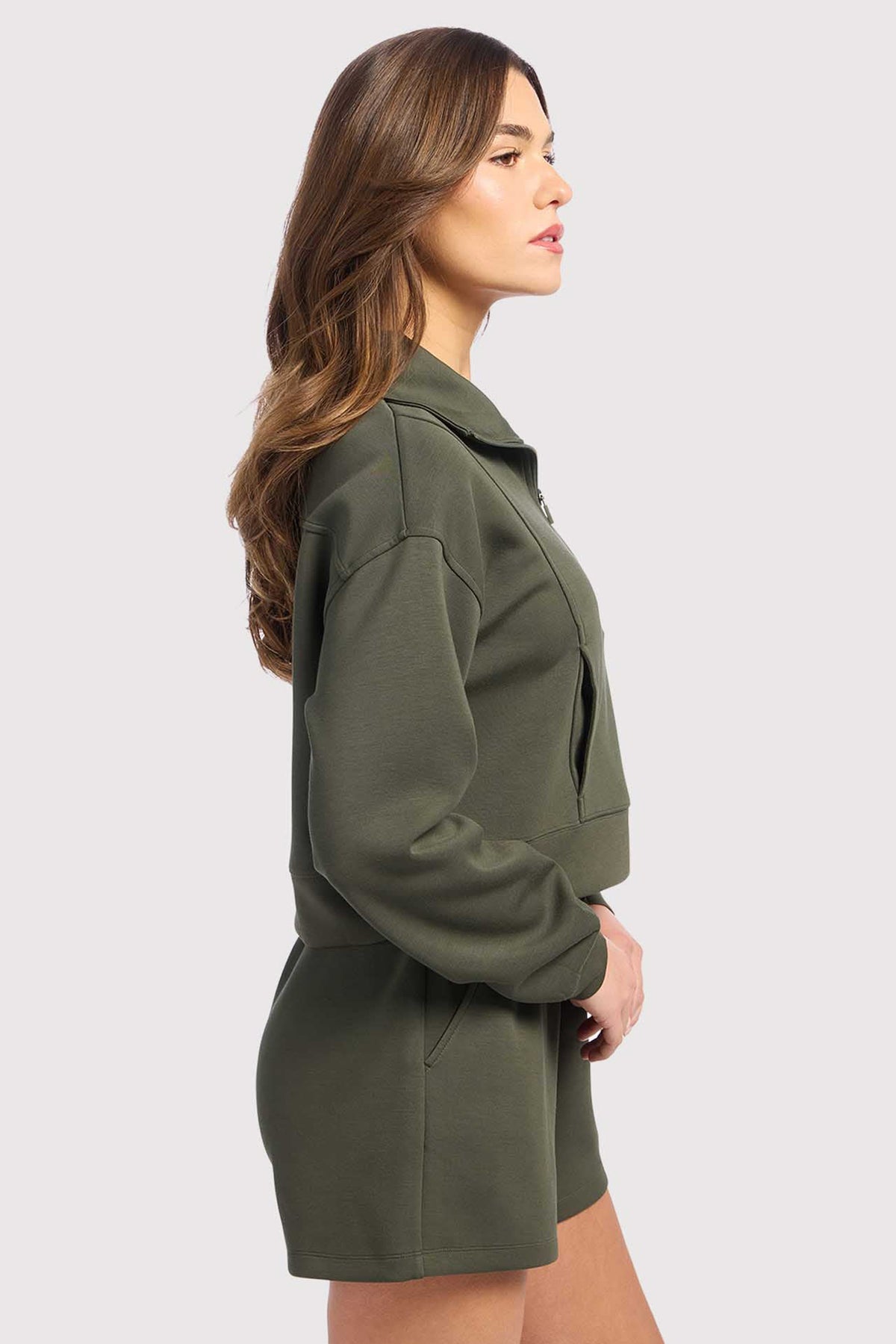 Color:Darkest Olive | nuuds soft motion quarter zip – women’s quarter zip sweatshirt relaxed fit pullover