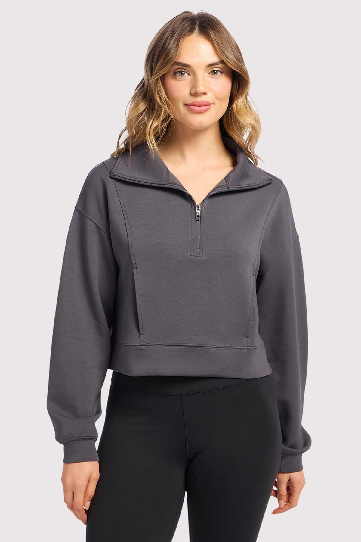 Color:Graphite | nuuds soft motion quarter zip – women’s quarter zip sweatshirt relaxed fit pullover