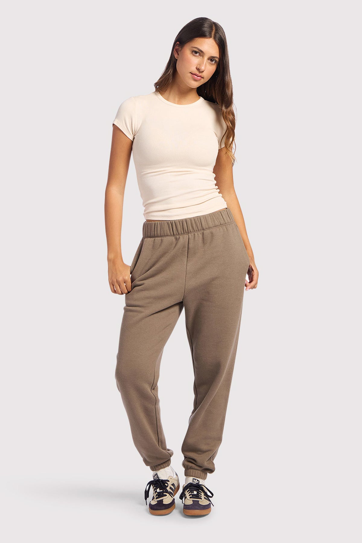 Color:Mocha | nuuds vintage fleece jogger jogging pants casual pants for women comfort women pants