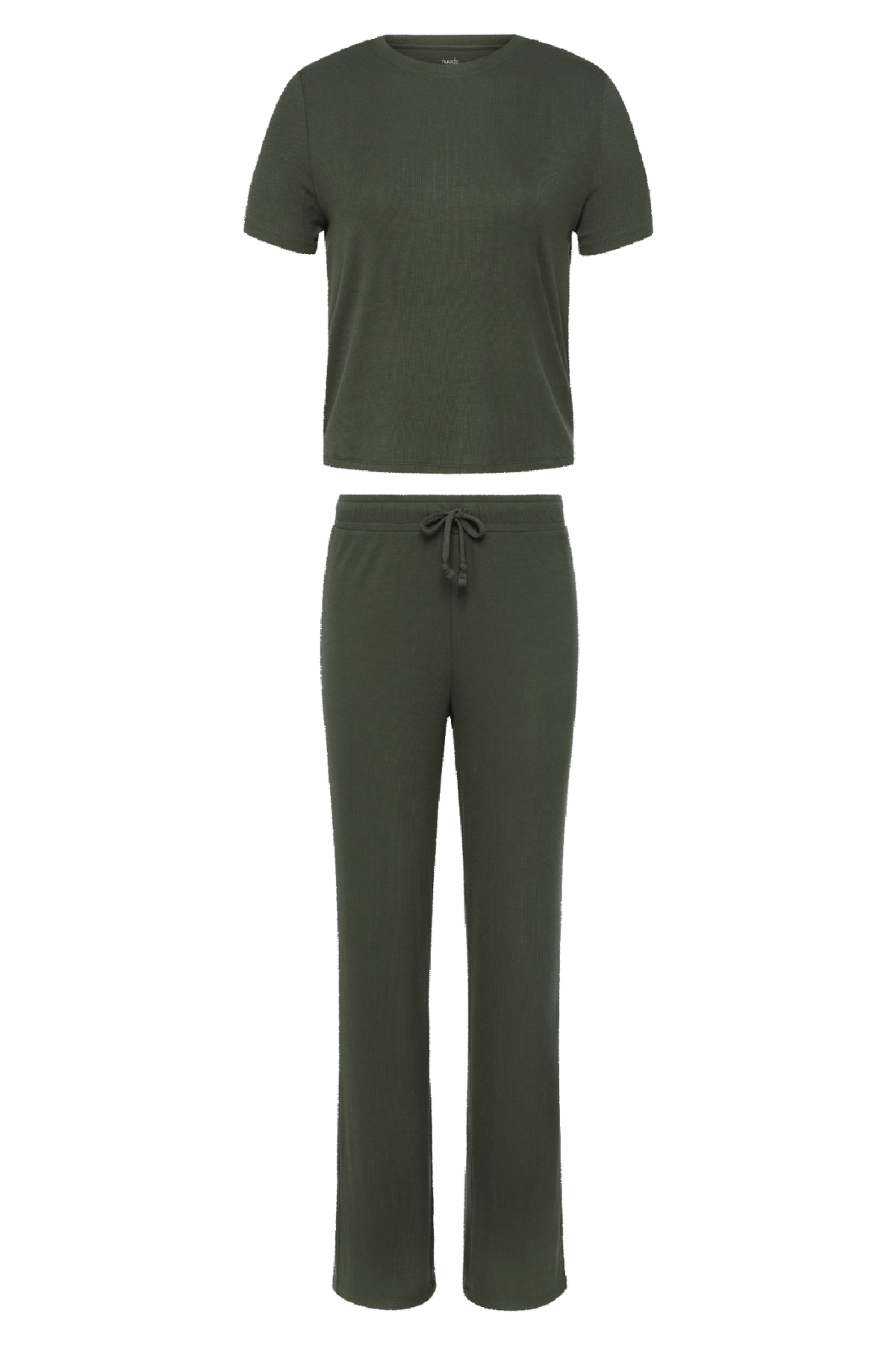 Color:Darkest Olive | Ribbed Pajama Set