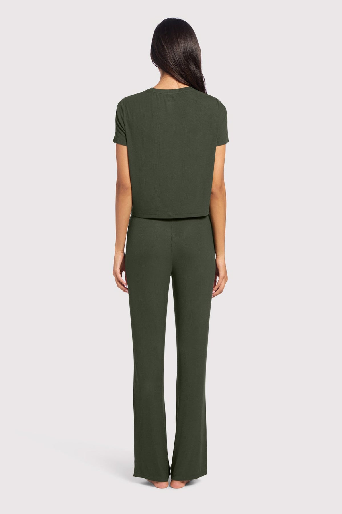 Color:Darkest Olive | Ribbed Pajama Set