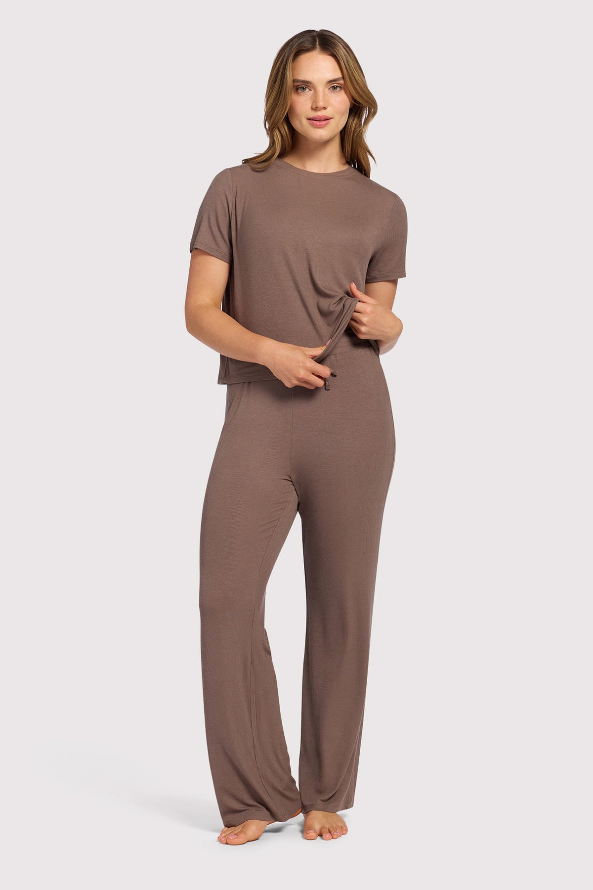 Color:Mocha | Ribbed Pajama Set