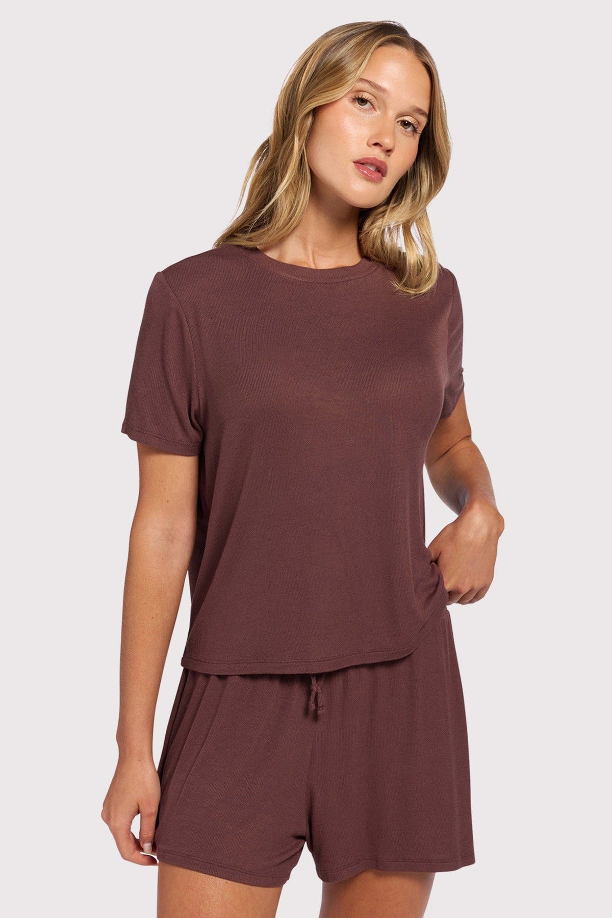 Color:Coffee | Ribbed Pajama Short Set