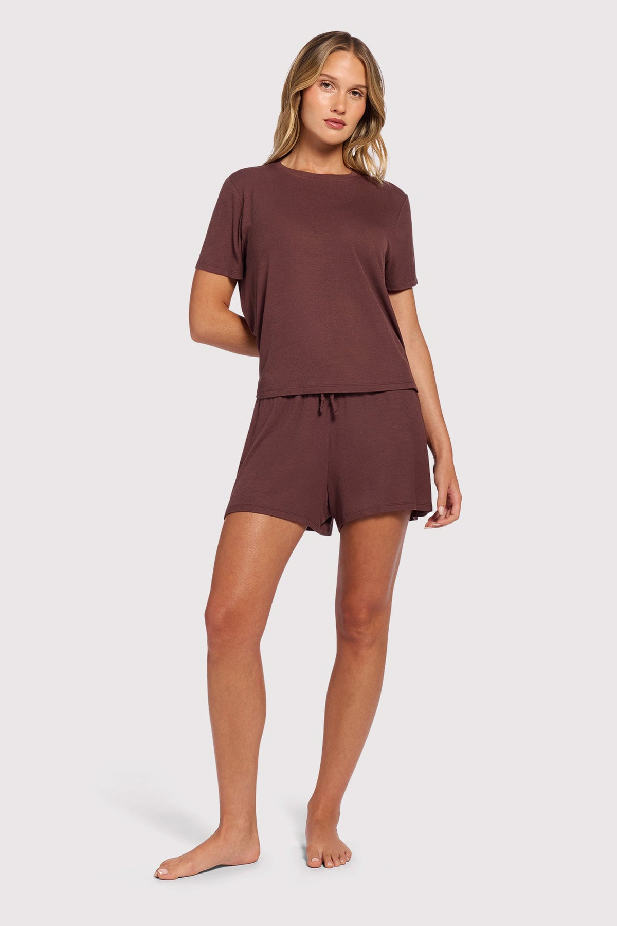 Color:Coffee | Ribbed Pajama Short Set