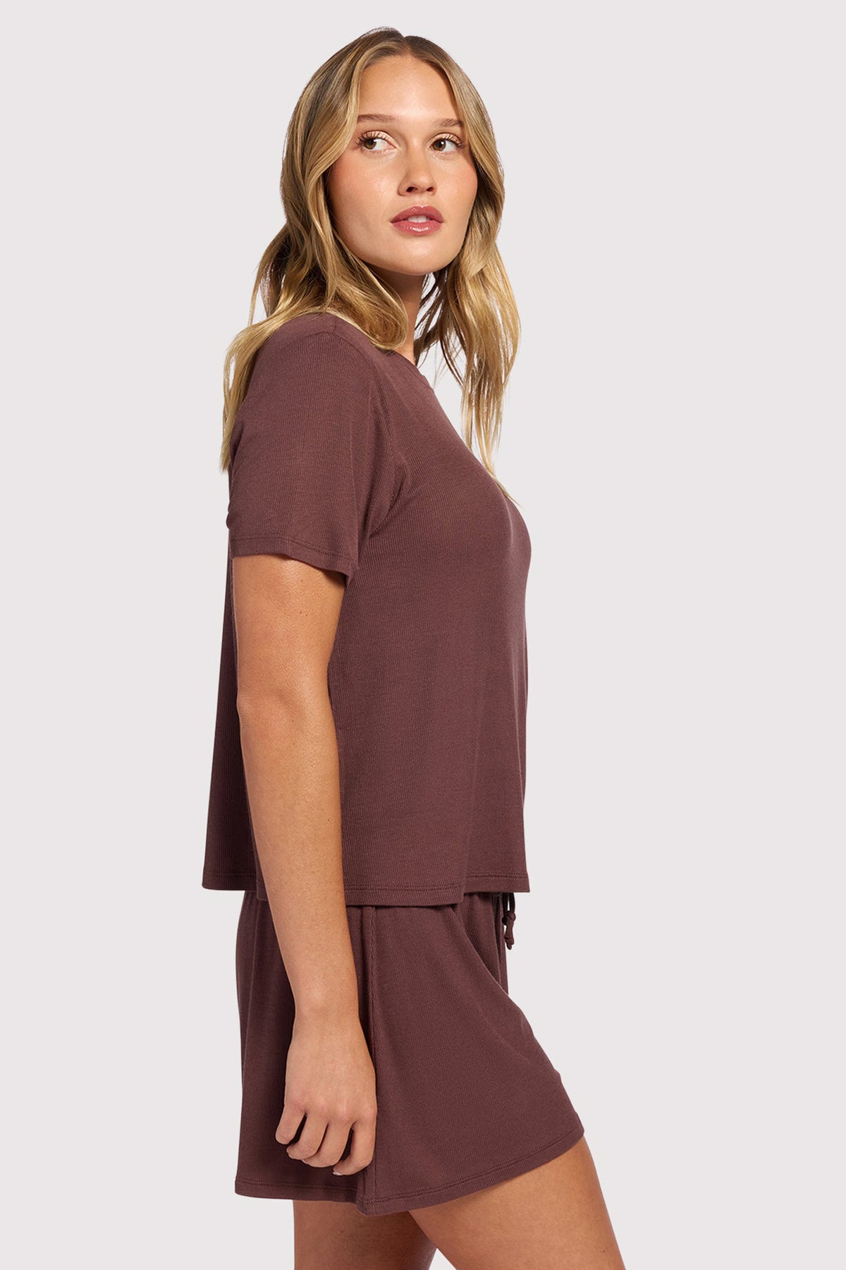 Color:Coffee | Ribbed Pajama Short Set