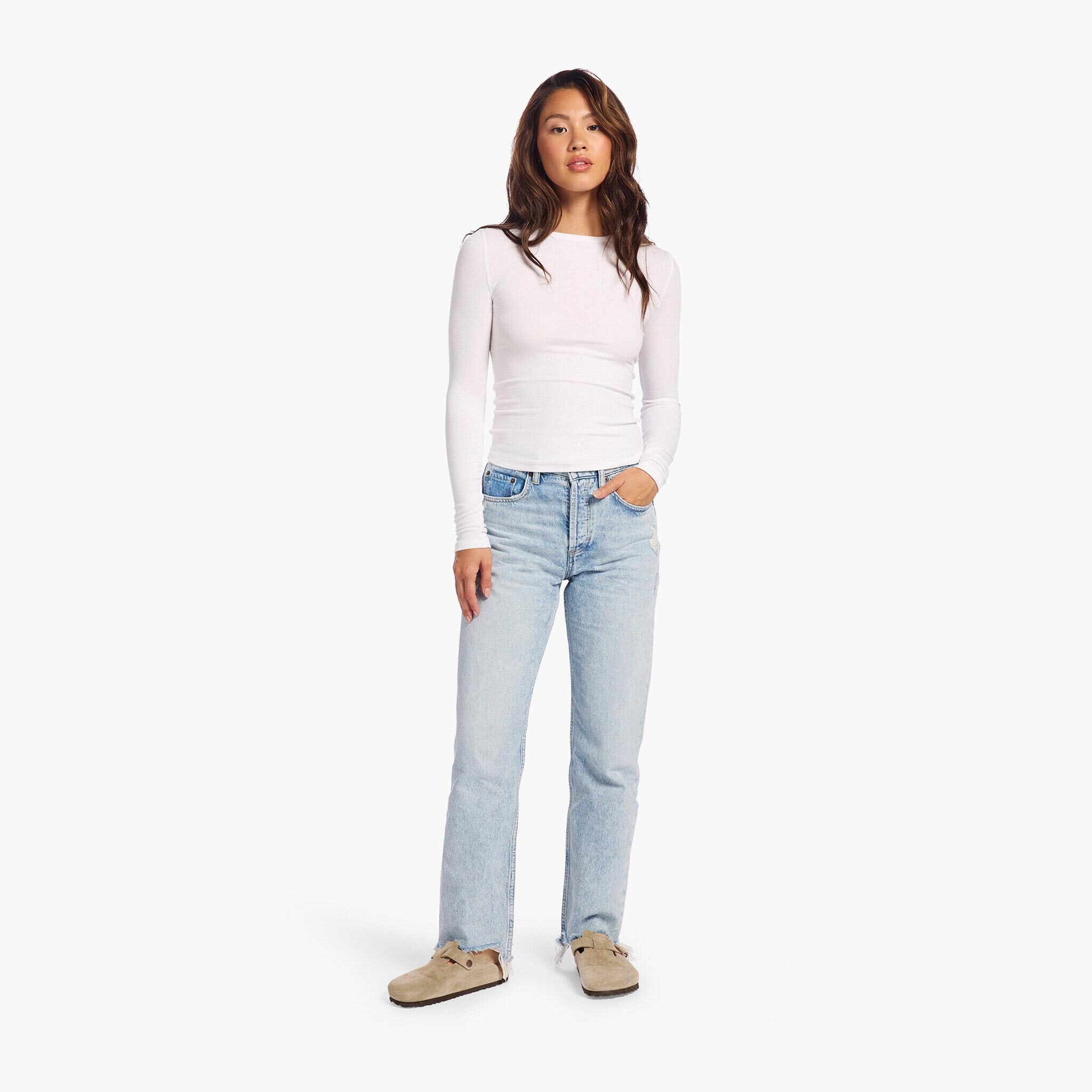 【YOURNUS】Ice Curve Wide Denim Eunina Tia Arched Leg Jeans in Skyline