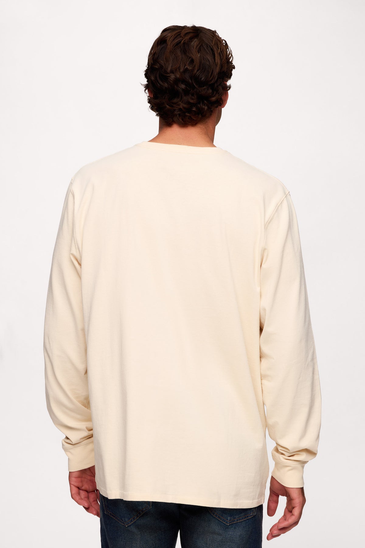 Color:Bone | nuuds mens long sleeve t-shirts vintage cotton - men’s relaxed fit cotton t-shirt long sleeve