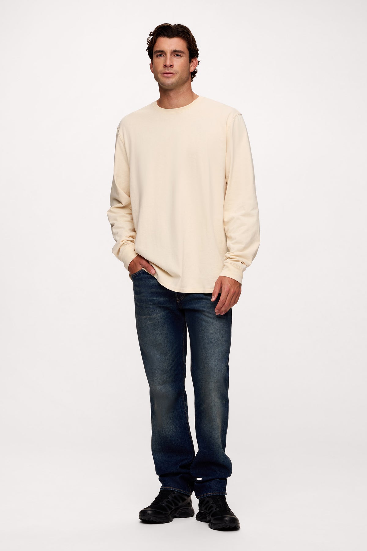 Color:Bone | nuuds mens long sleeve t-shirts vintage cotton - men’s relaxed fit cotton t-shirt long sleeve