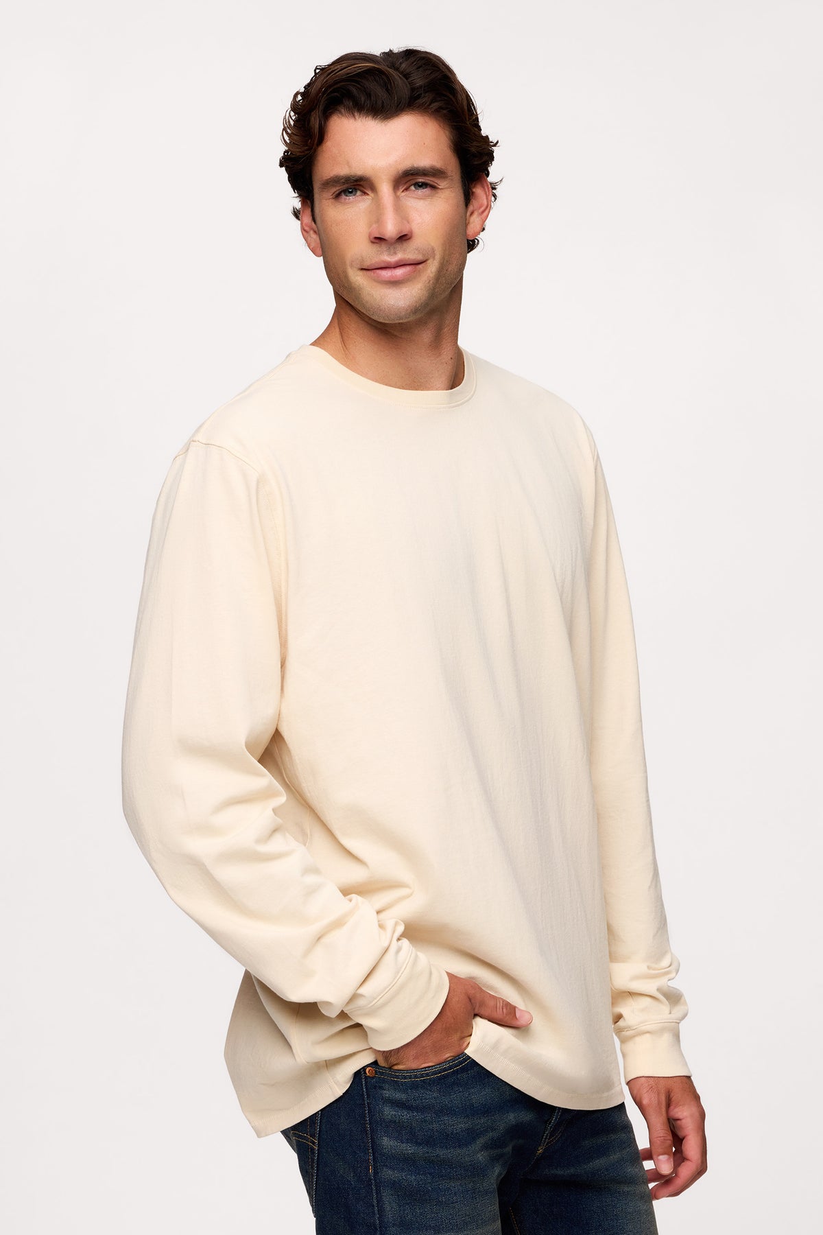 Color:Bone | nuuds mens long sleeve t-shirts vintage cotton - men’s relaxed fit cotton t-shirt long sleeve