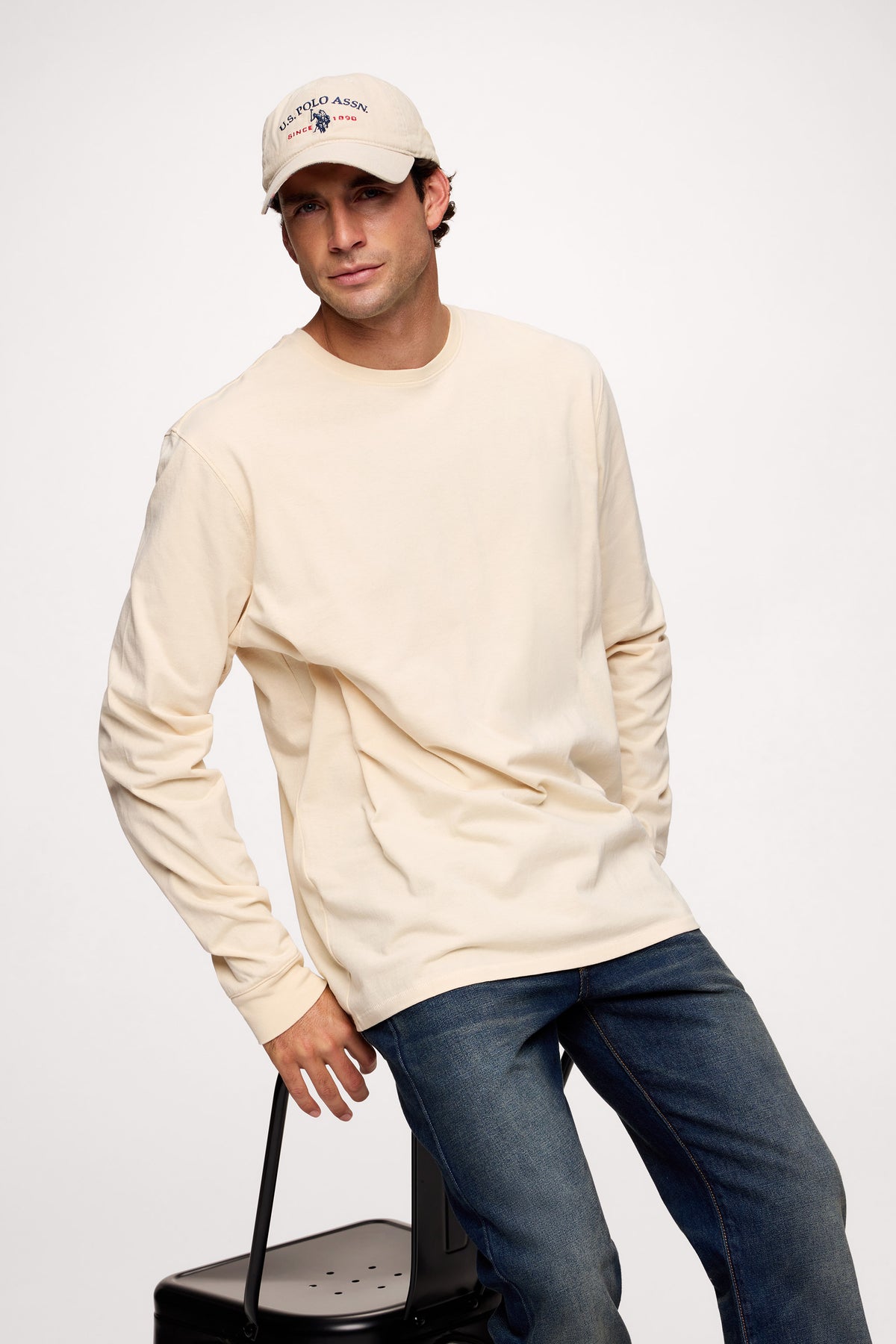 Color:Bone | nuuds mens long sleeve t-shirts vintage cotton - men’s relaxed fit cotton t-shirt long sleeve