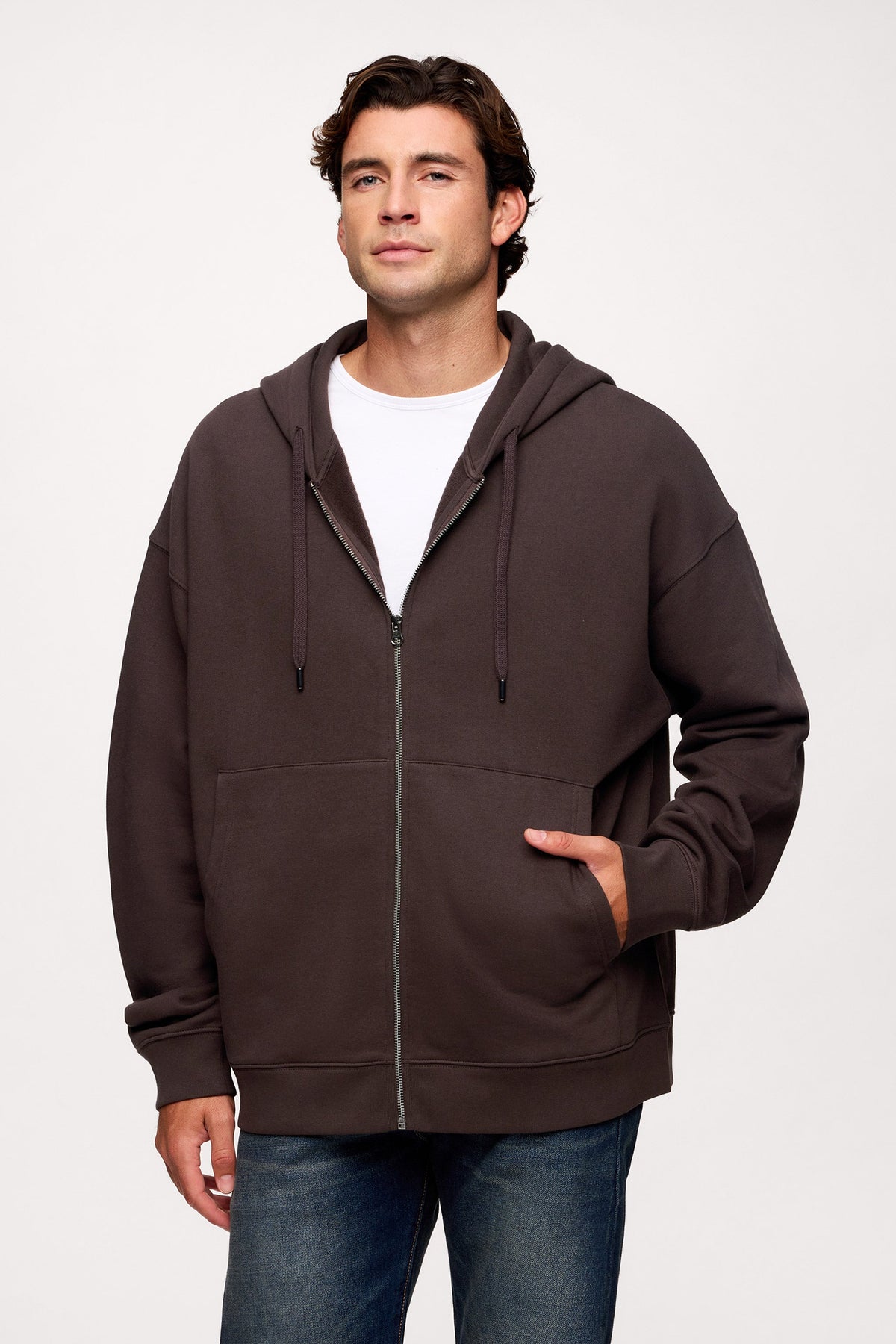 Color:Espresso | nuuds zip up hoodie vintage wash - 100% cotton hoodie zip front