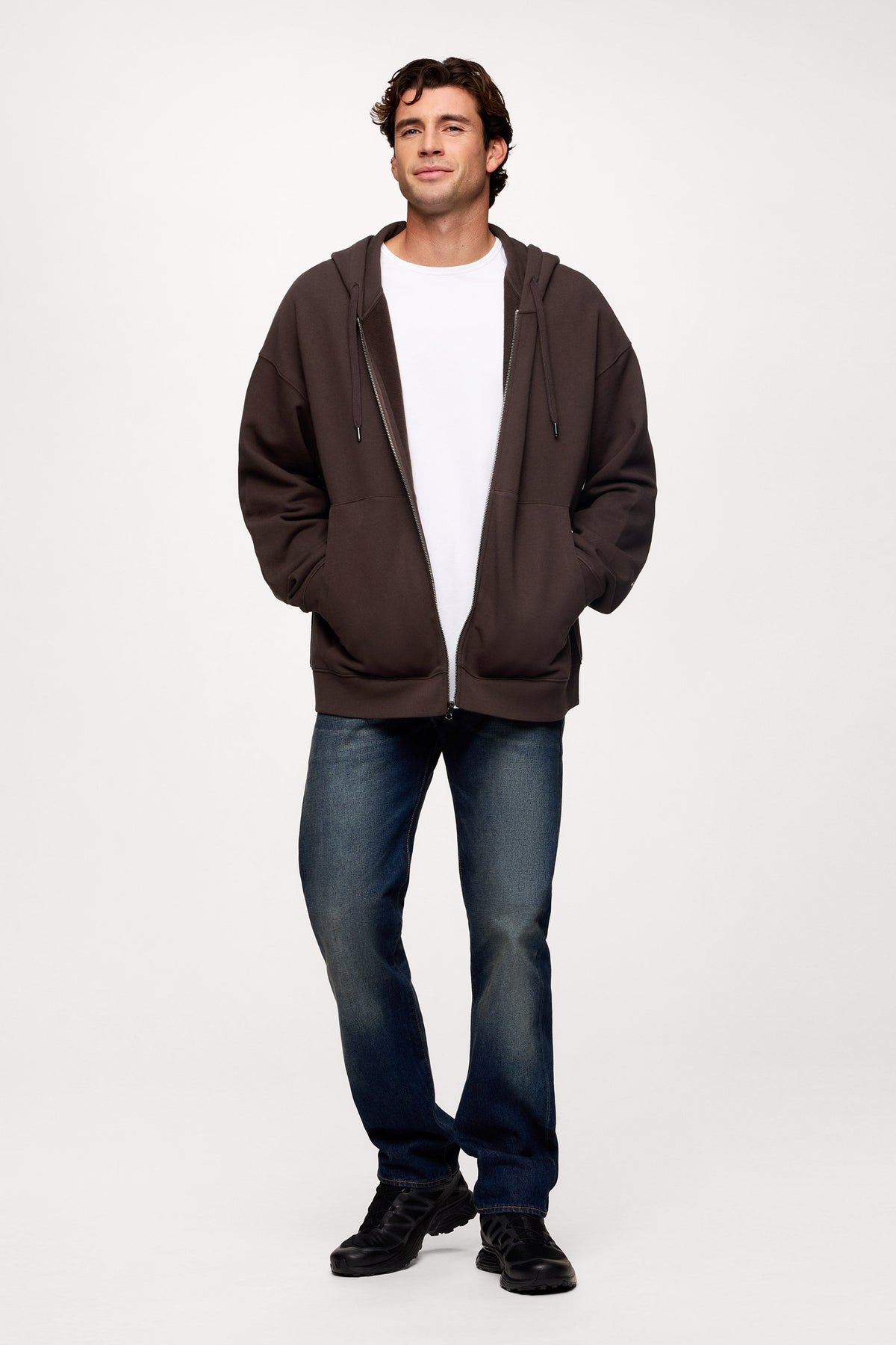 Color:Espresso | nuuds zip up hoodie vintage wash - 100% cotton hoodie zip front