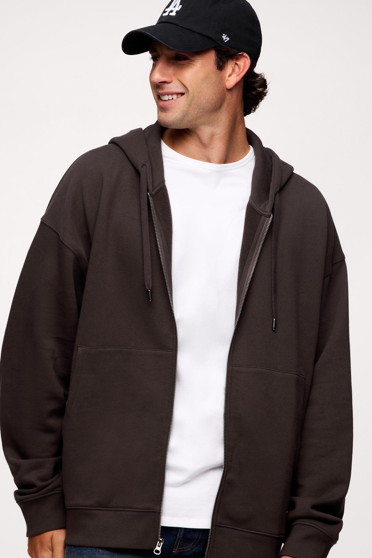 Color:Espresso | nuuds zip up hoodie vintage wash - 100% cotton hoodie zip front