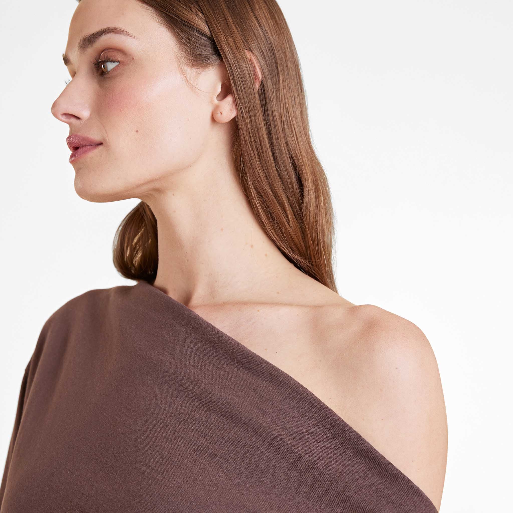 Vintage Cotton Off The Shoulder T-Shirt | Coffee