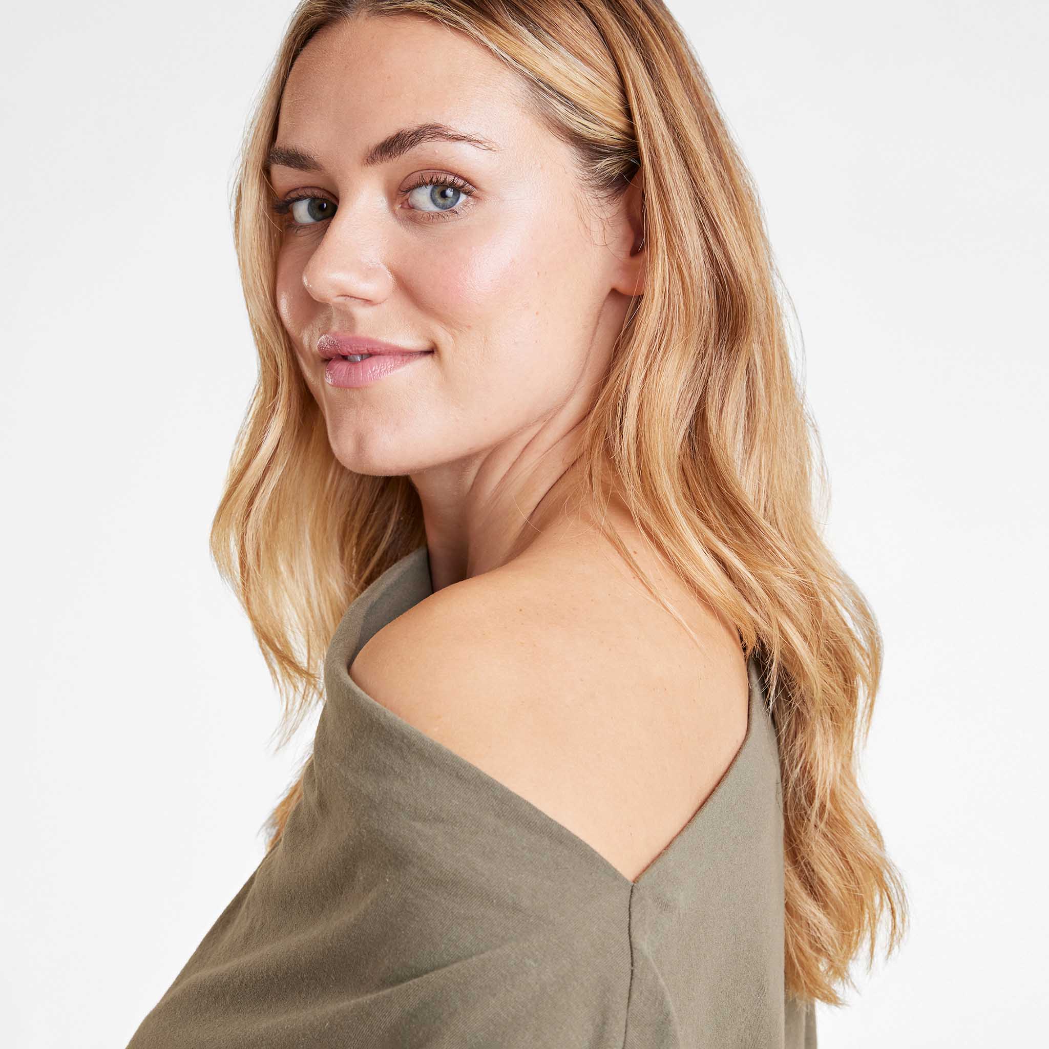 Vintage Cotton Off The Shoulder T-Shirt | Olive