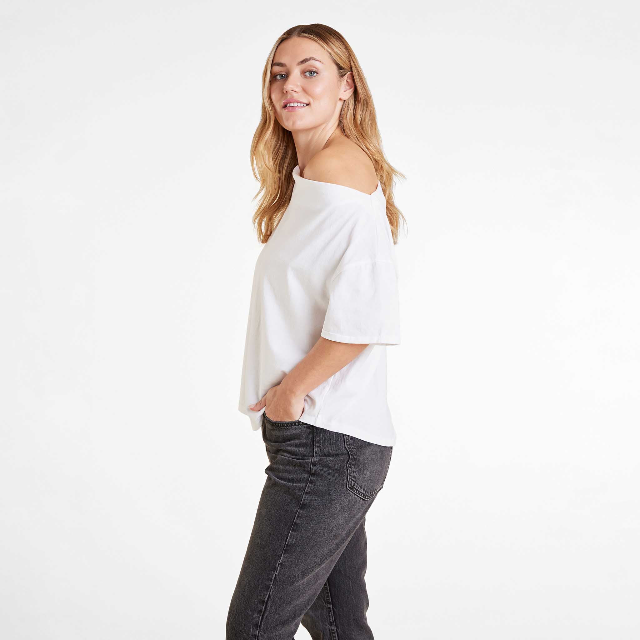 Vintage Cotton Off The Shoulder T Shirt White