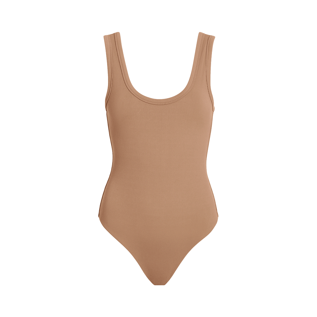 Women's Ribbed Scoop Tank Bodysuit | Cinnamon
