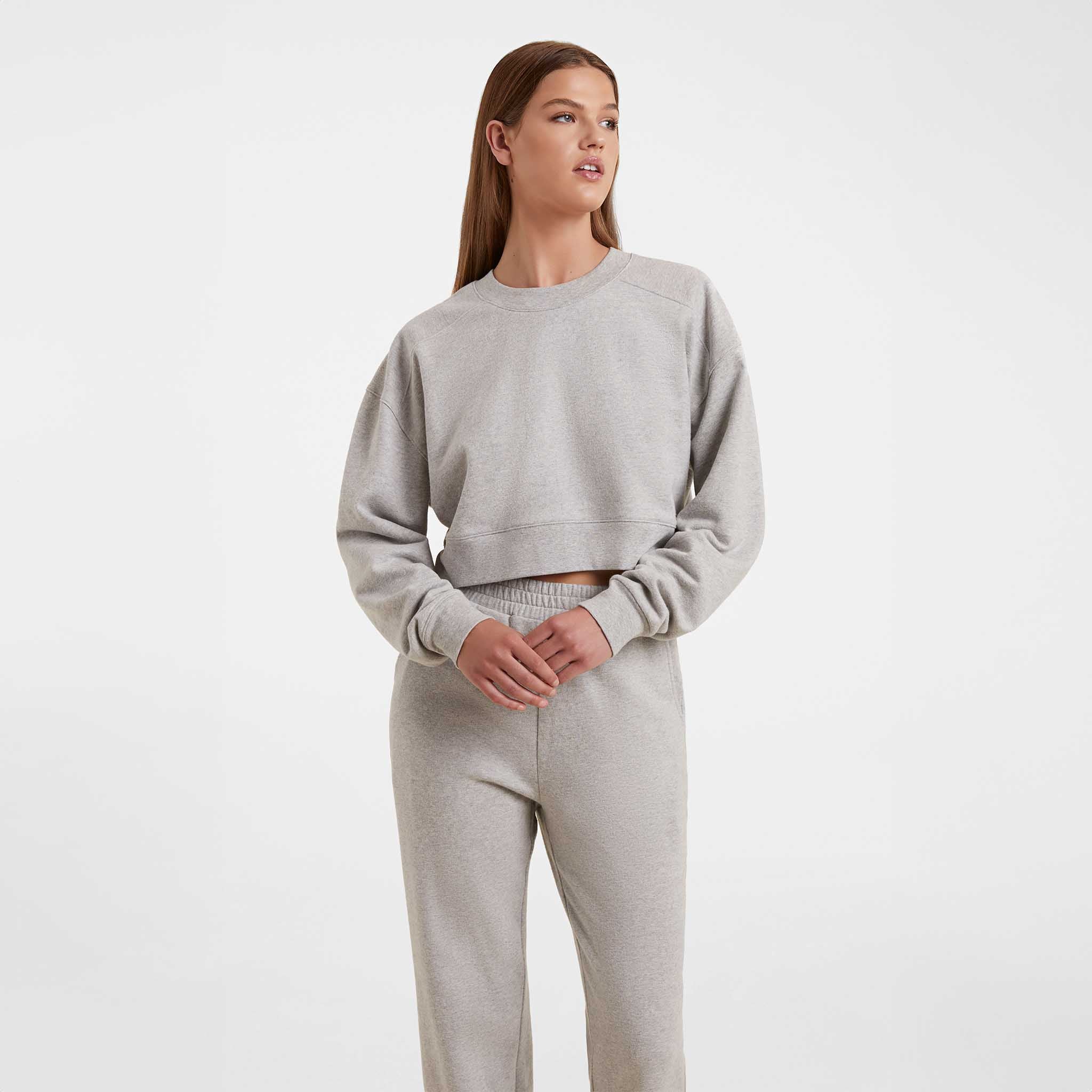 Cropped Crewneck Sweatshirt Heather Grey