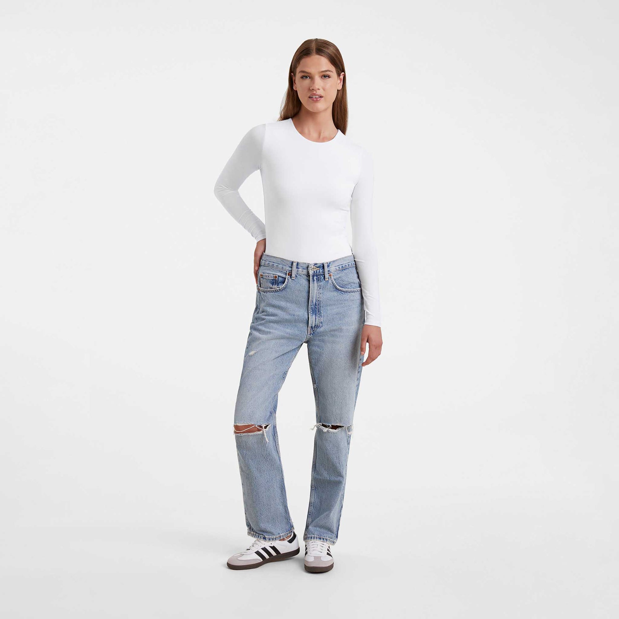 Cotton Stretch Long Sleeve Crewneck Bodysuit
