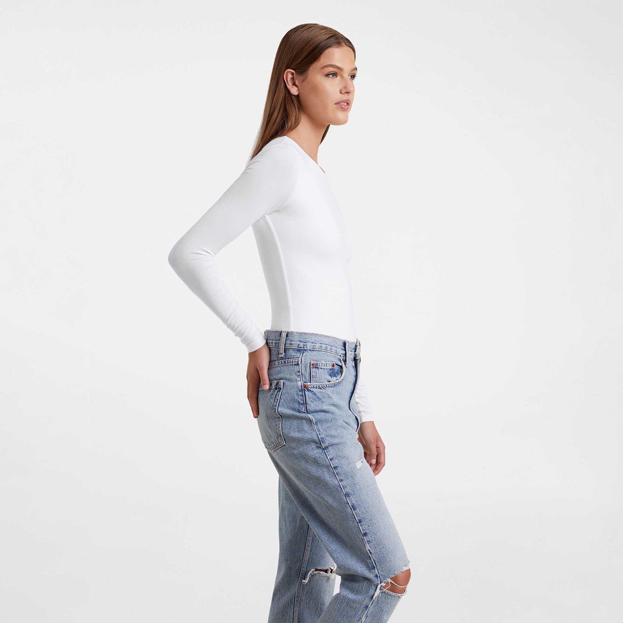 Cotton Stretch Long Sleeve Crewneck Bodysuit