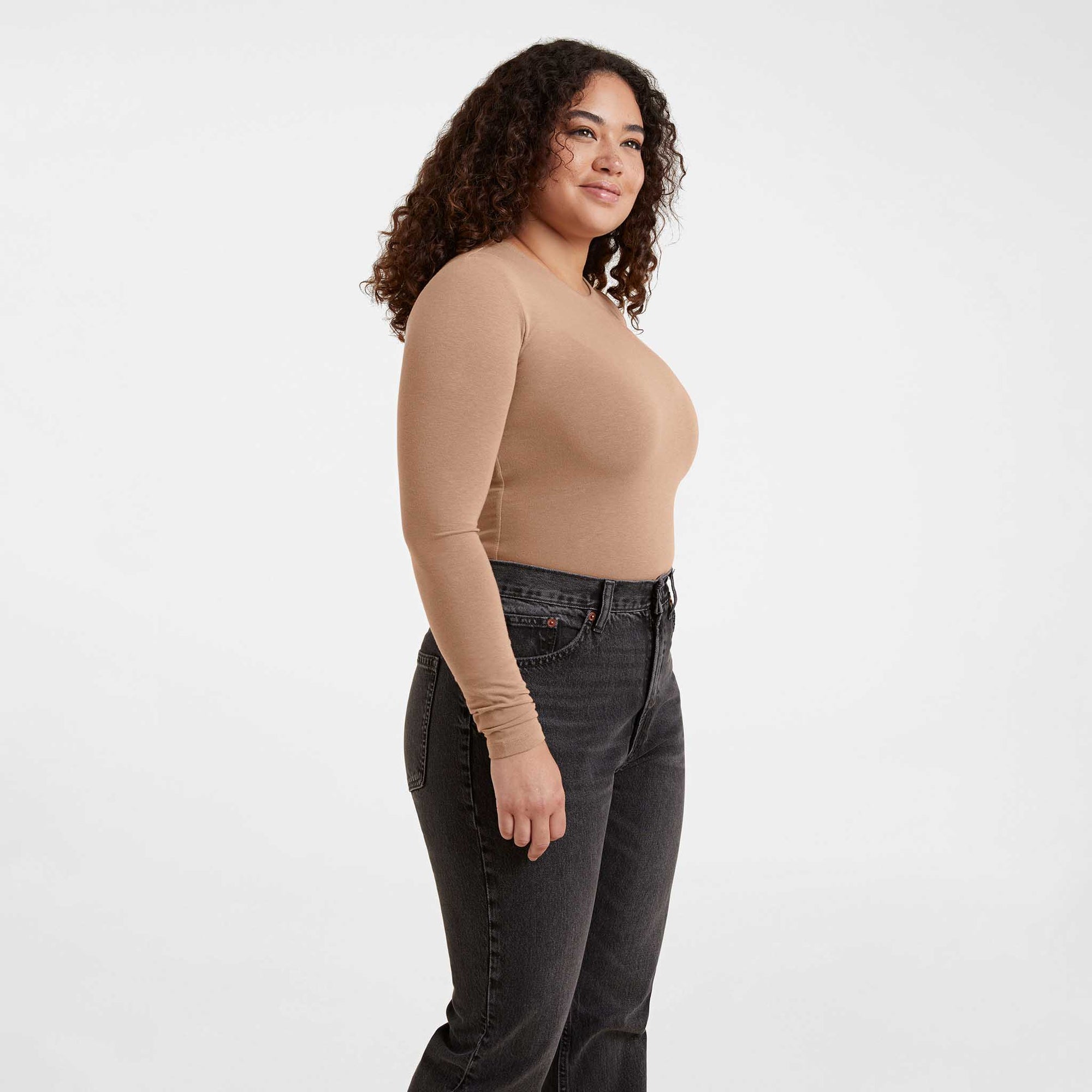 Cotton Stretch Long Sleeve Crewneck Bodysuit