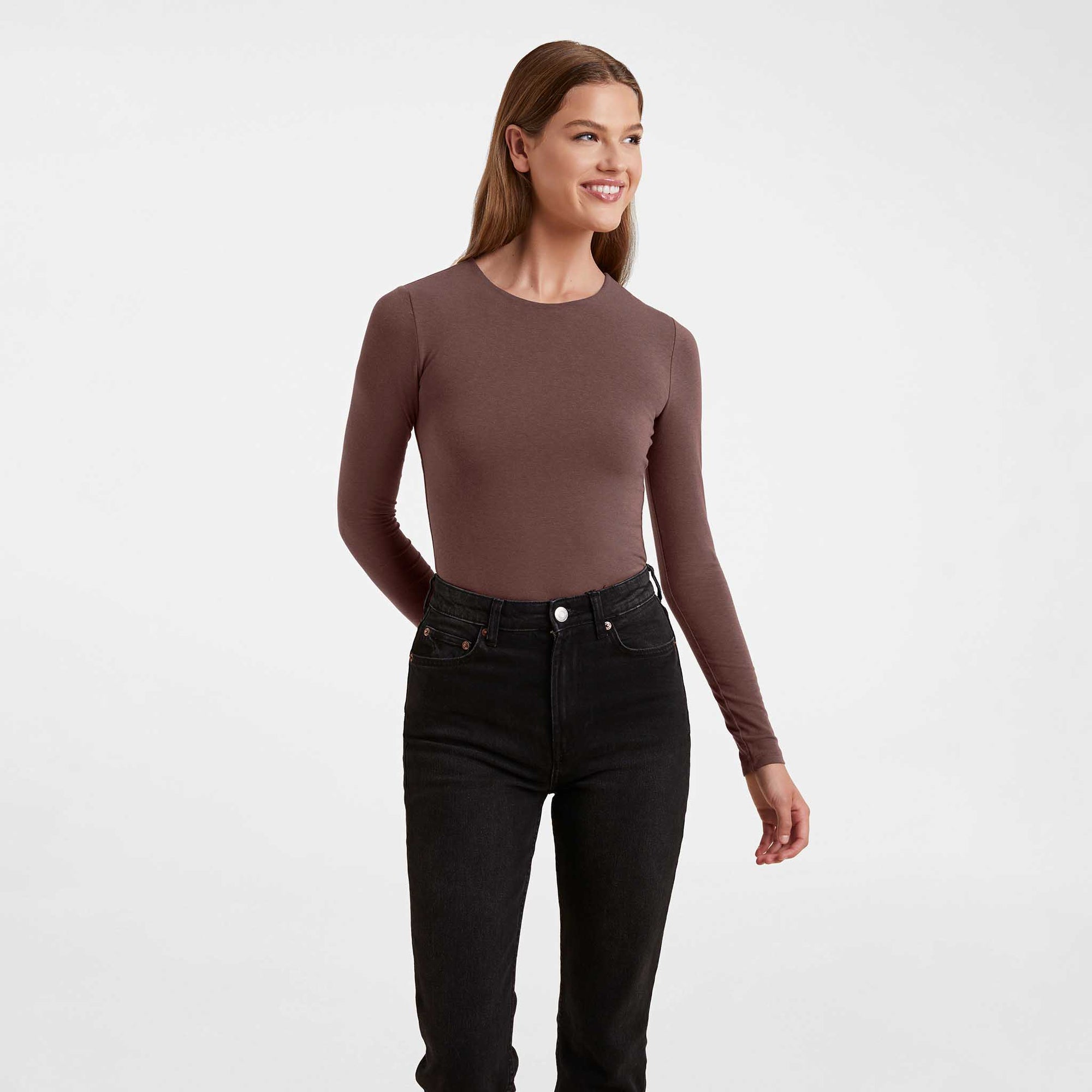 Cotton Stretch Long Sleeve Crewneck Bodysuit