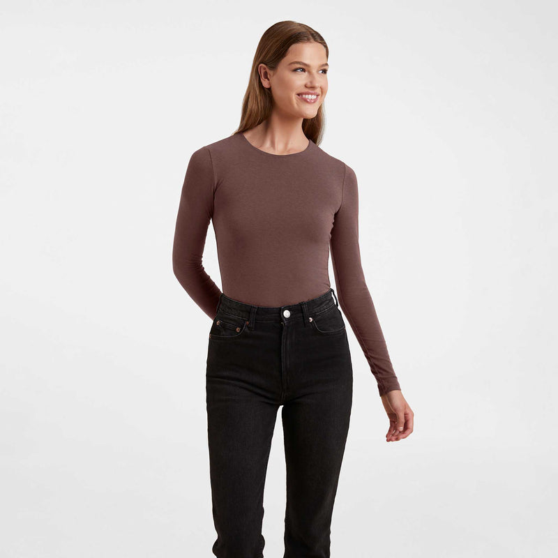 Cotton Stretch Long Sleeve Crewneck Bodysuit