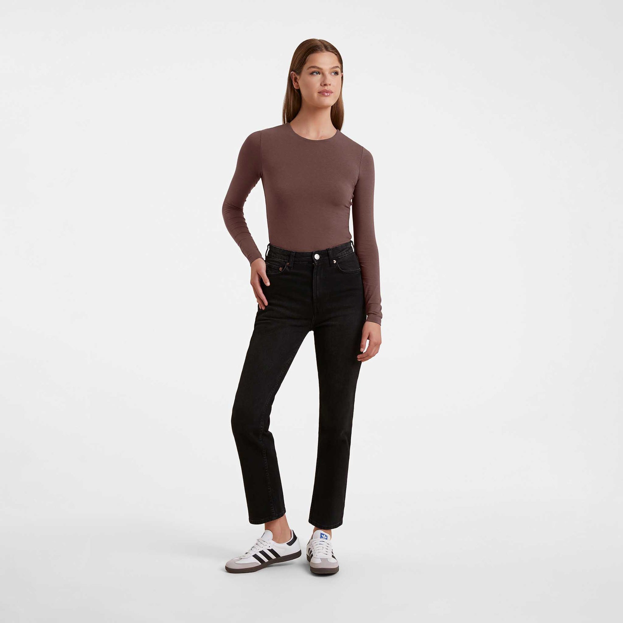 Cotton Stretch Long Sleeve Crewneck Bodysuit