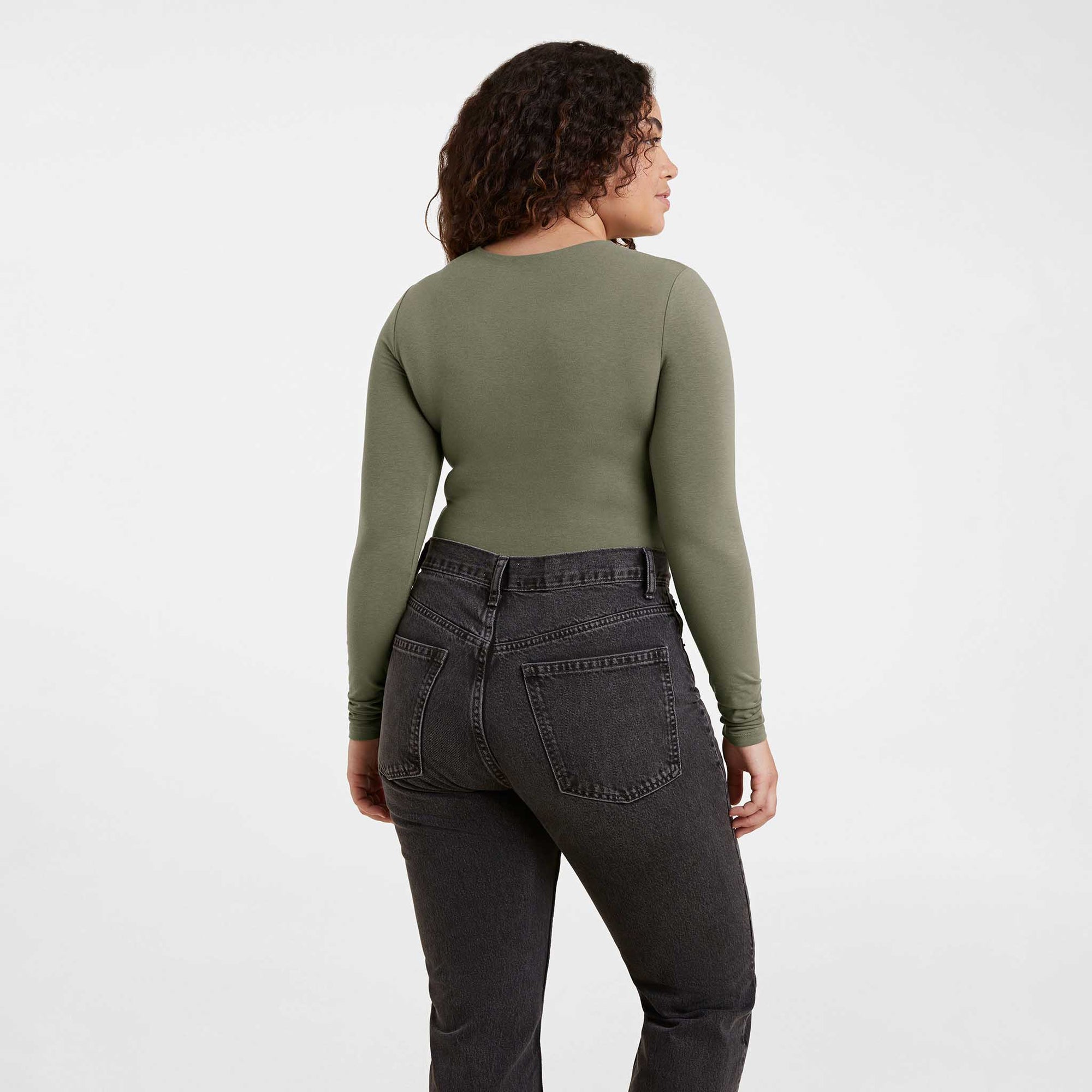 Cotton Stretch Long Sleeve Crewneck Bodysuit