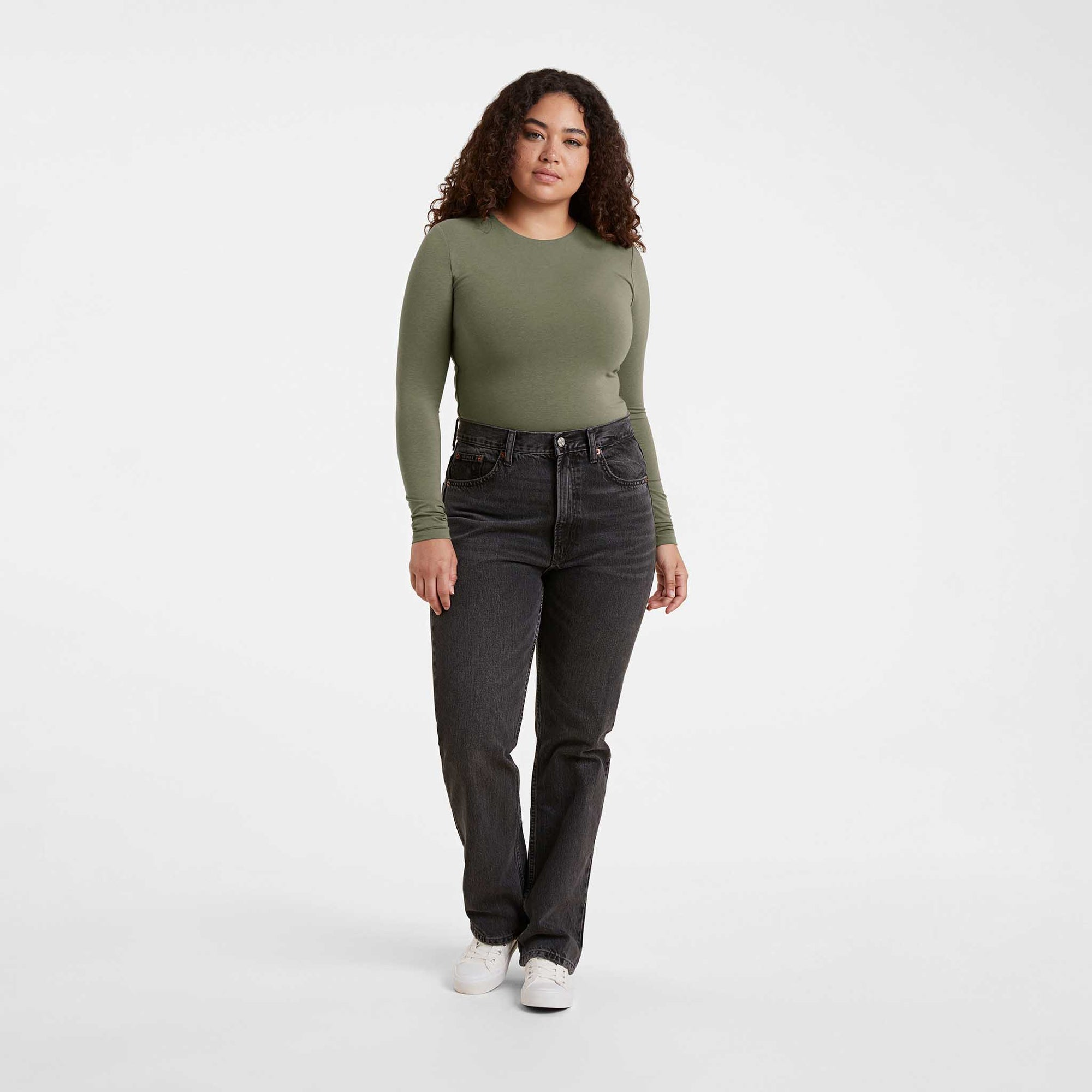 Cotton Stretch Long Sleeve Crewneck Bodysuit