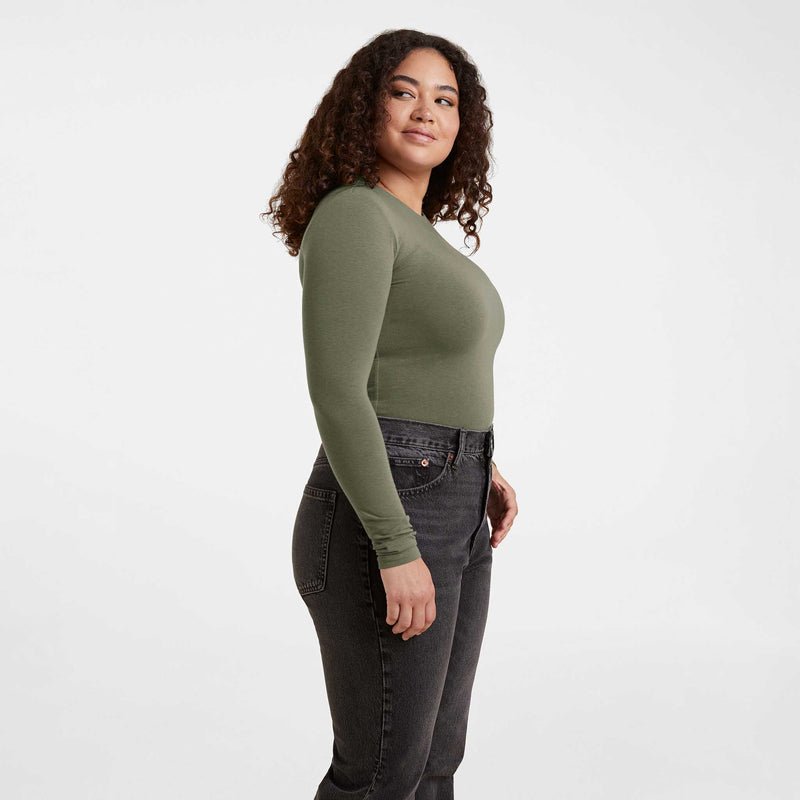 Cotton Stretch Long Sleeve Crewneck Bodysuit
