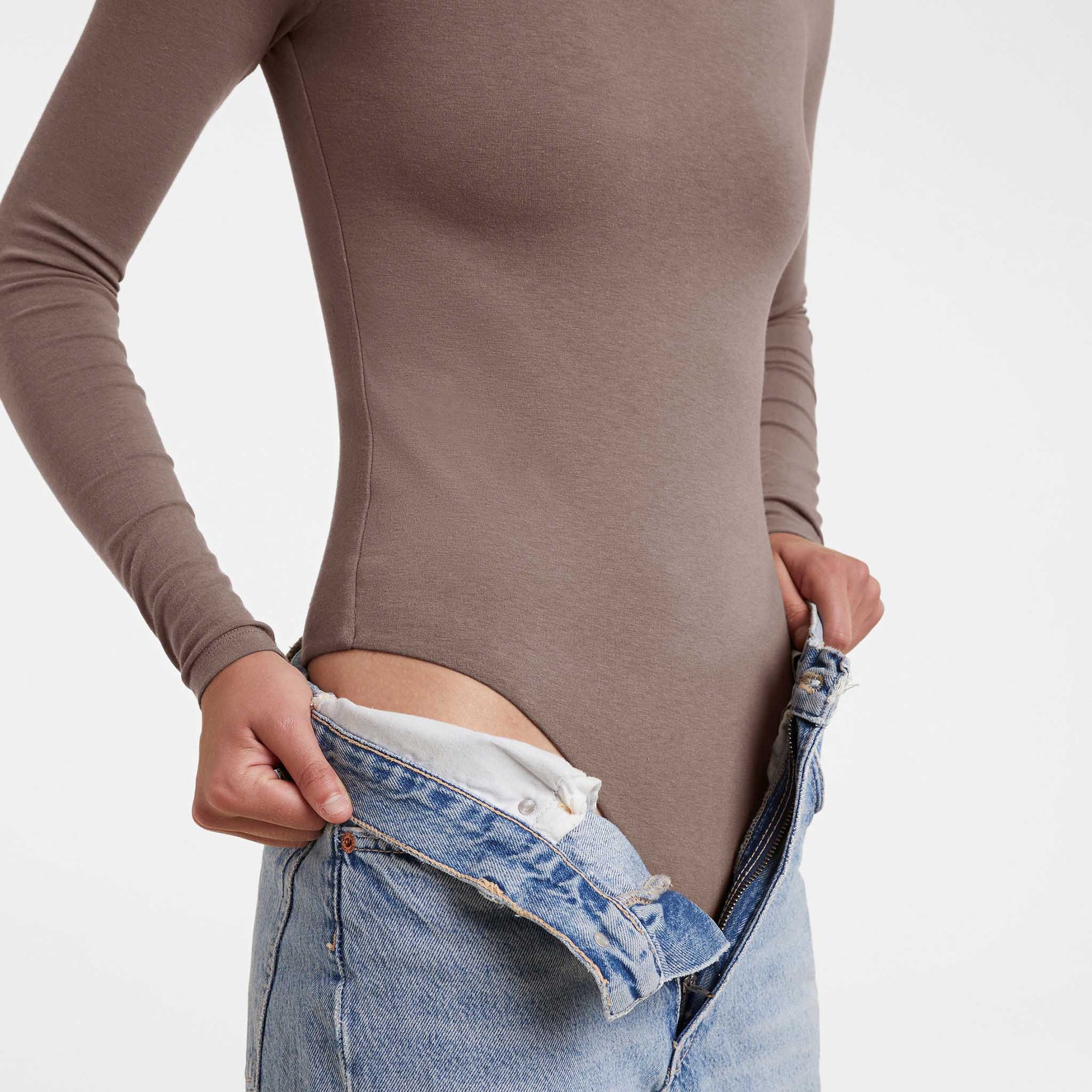Cotton Stretch Long Sleeve Crewneck Bodysuit