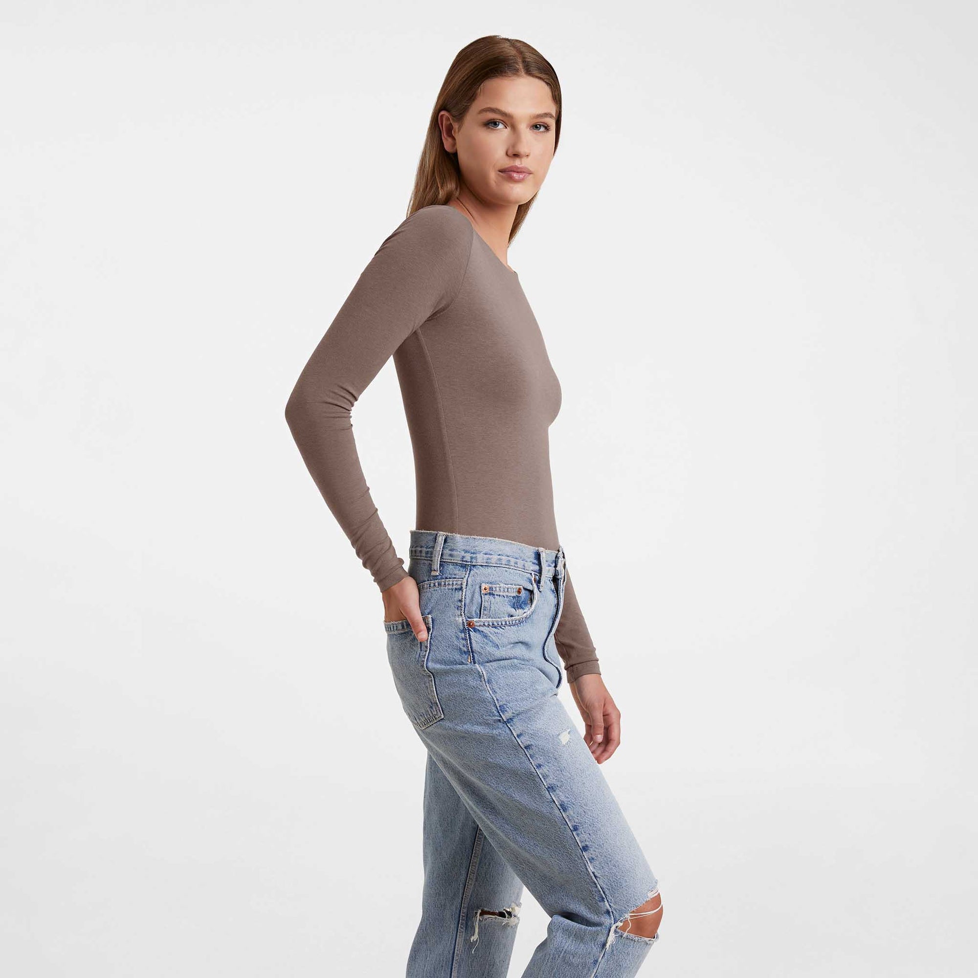 Cotton Stretch Long Sleeve Crewneck Bodysuit